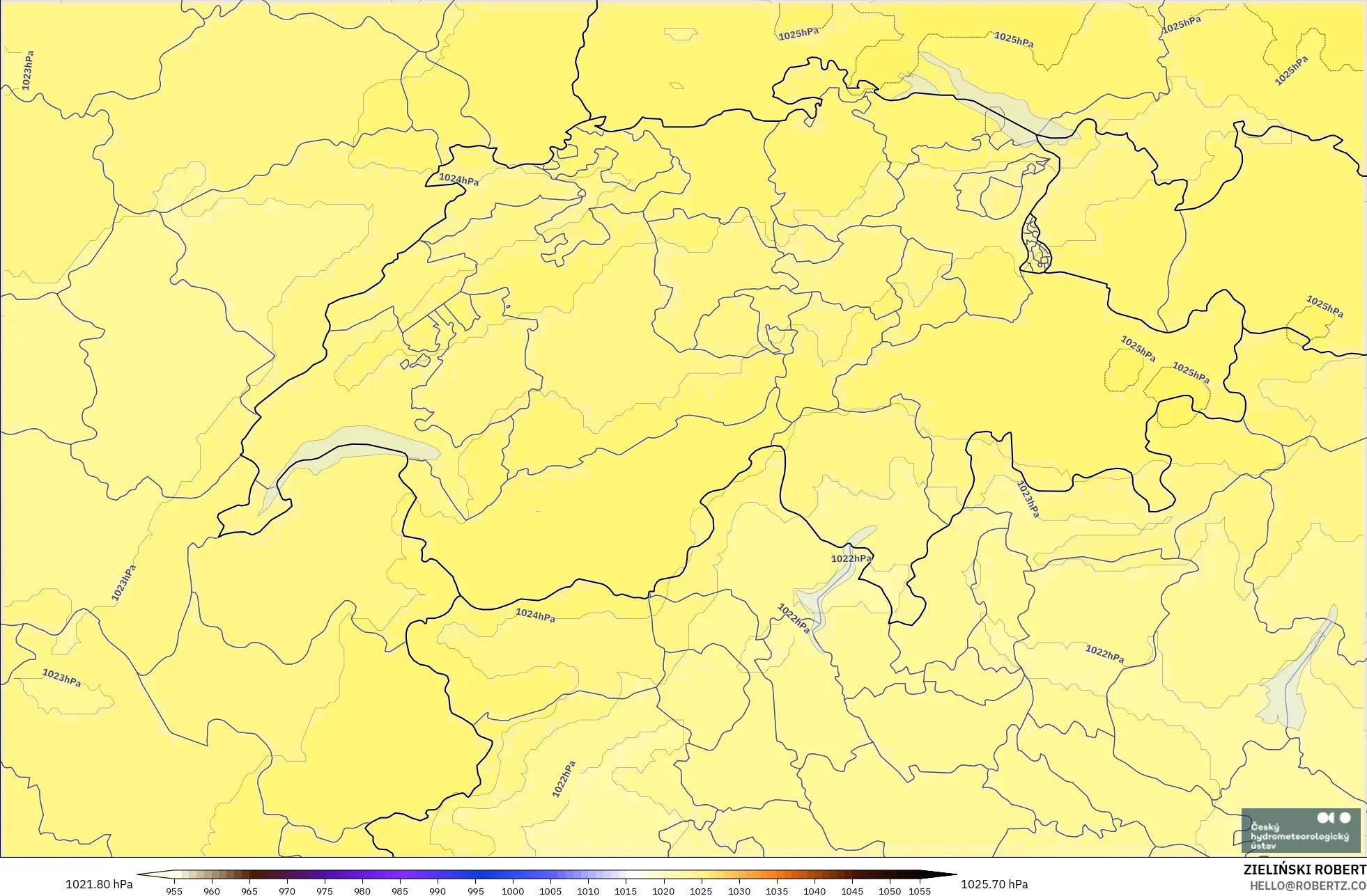 ALADIN CZ 2.3 km modelo - Suiza, Presión