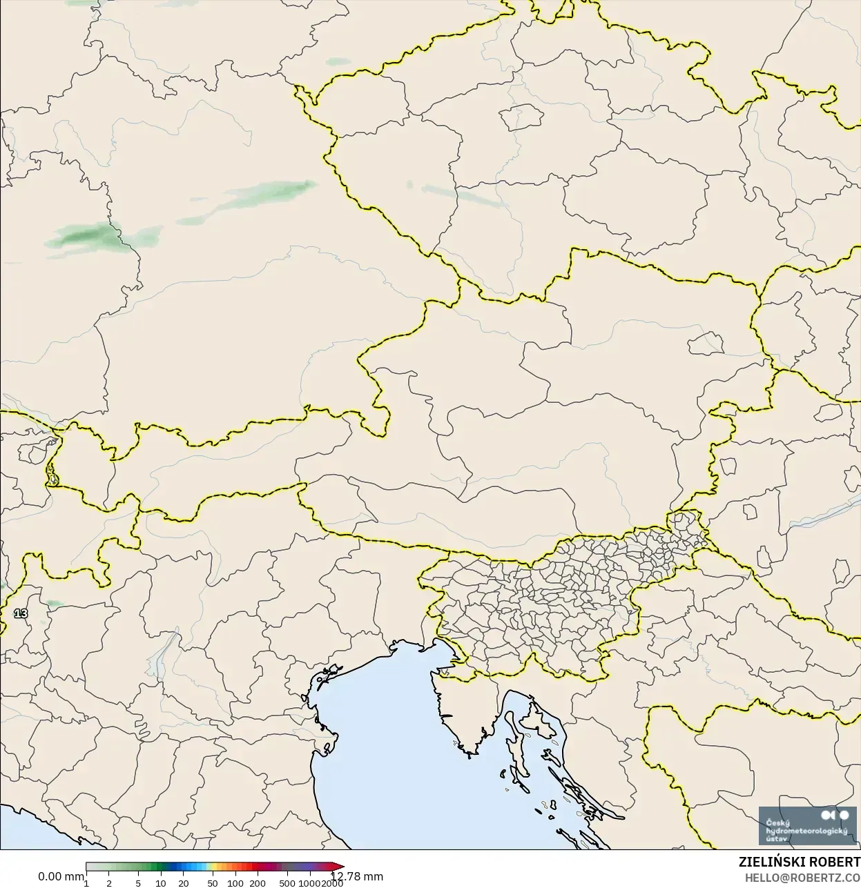 ALADIN CZ 2.3 km modelo - Austria, Acumulación de precipitación