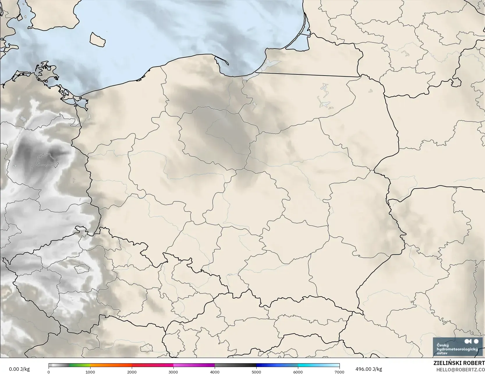 ALADIN CZ 2.3 km modelo - Polonia, CAPE