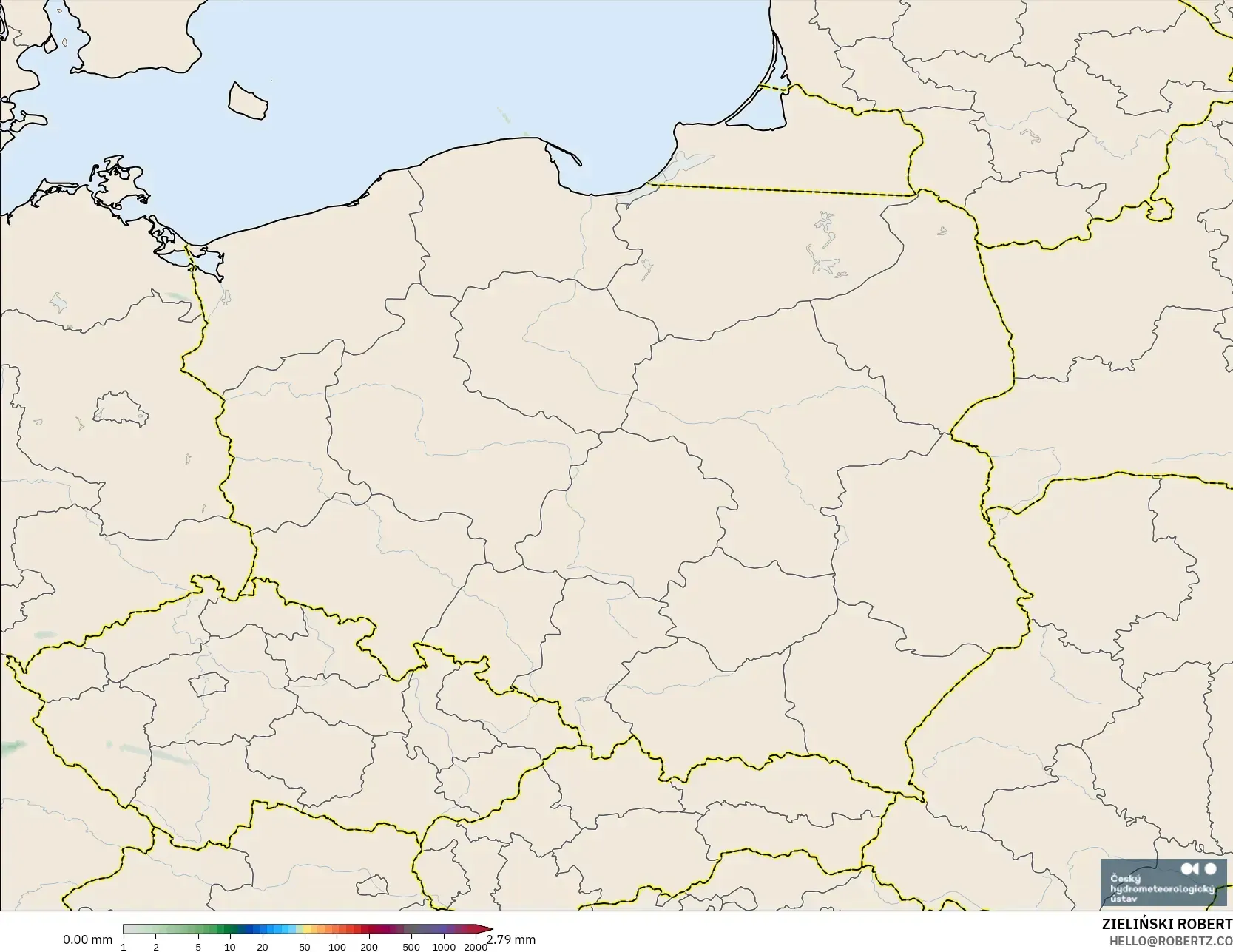 ALADIN CZ 2.3 km modelo - Polonia, Acumulación de precipitación