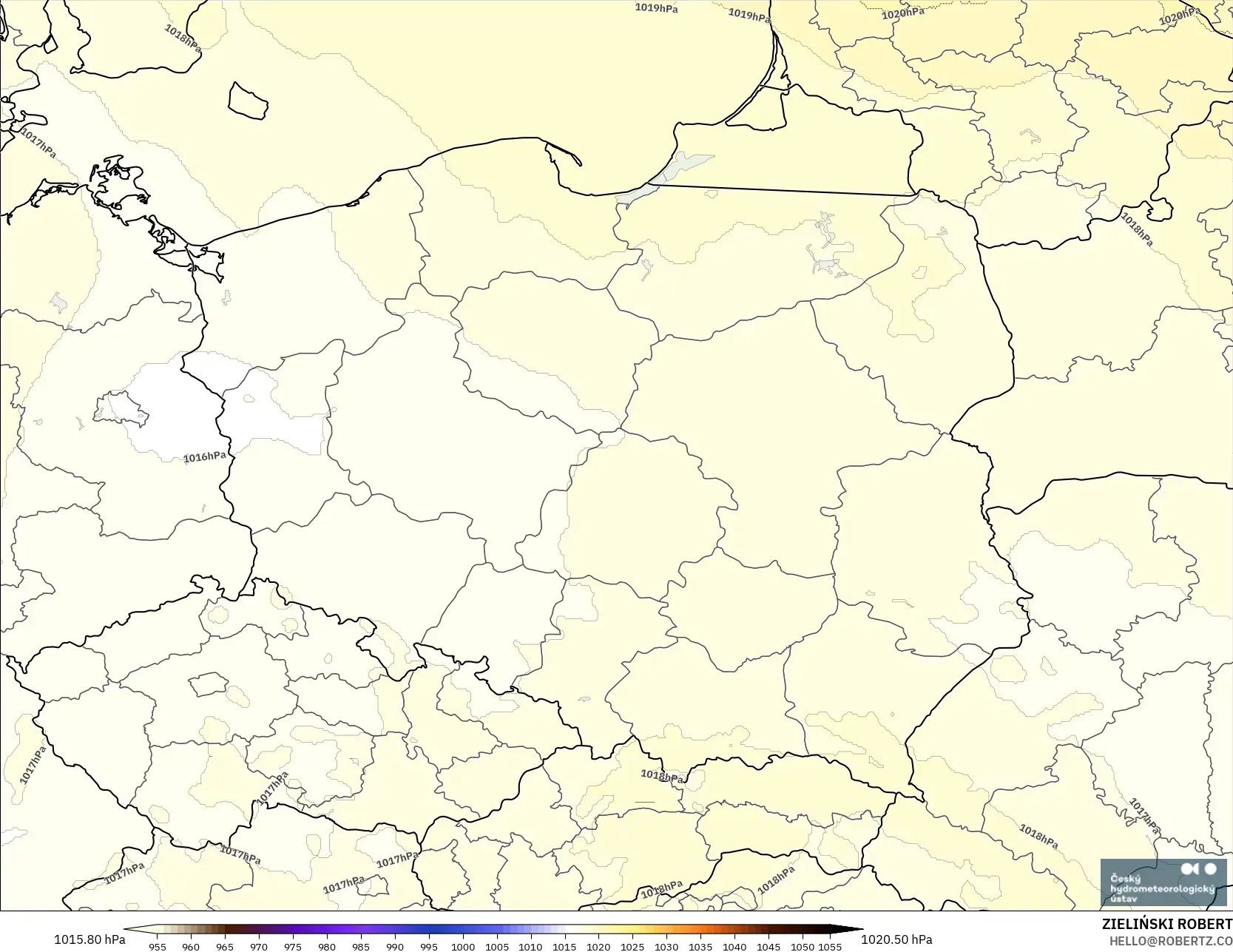 ALADIN CZ 2.3 km modelo - Polonia, Presión