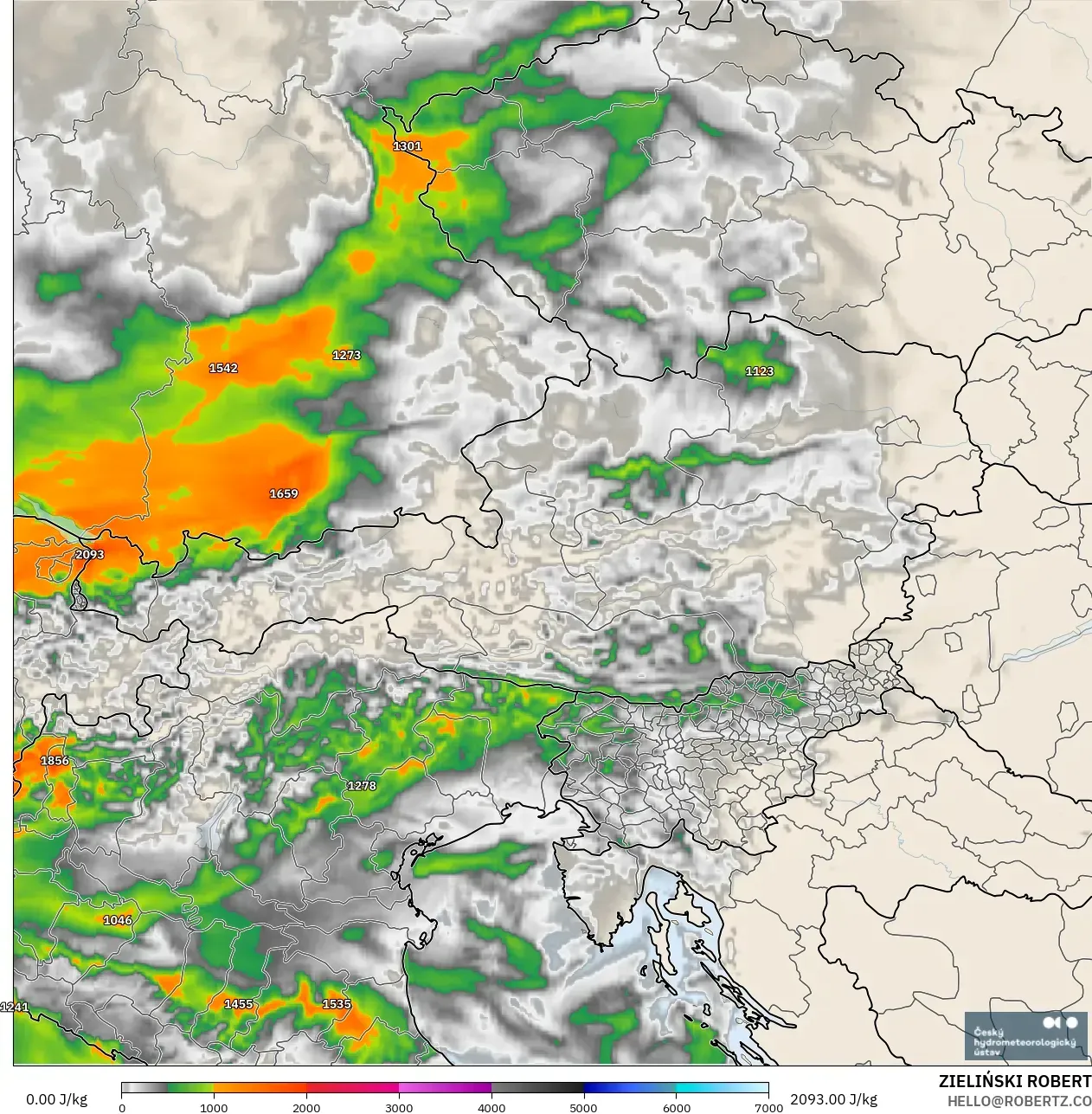 ALADIN CZ 2.3 km modelo - Austria, CAPE