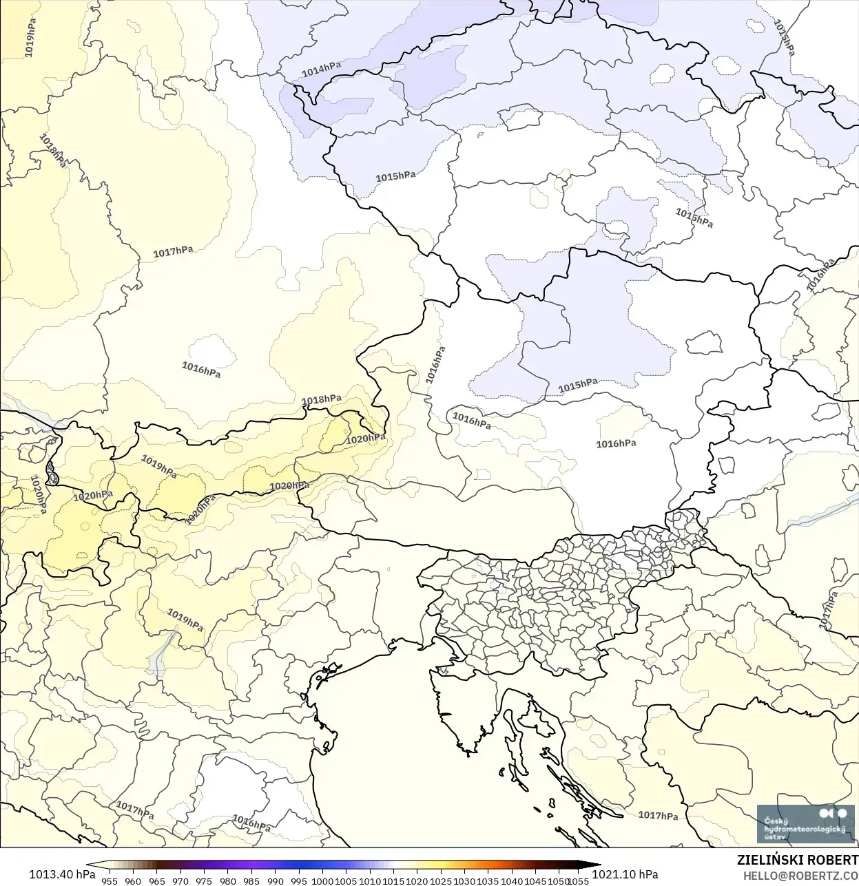 ALADIN CZ 2.3 km modelo - Austria, Presión
