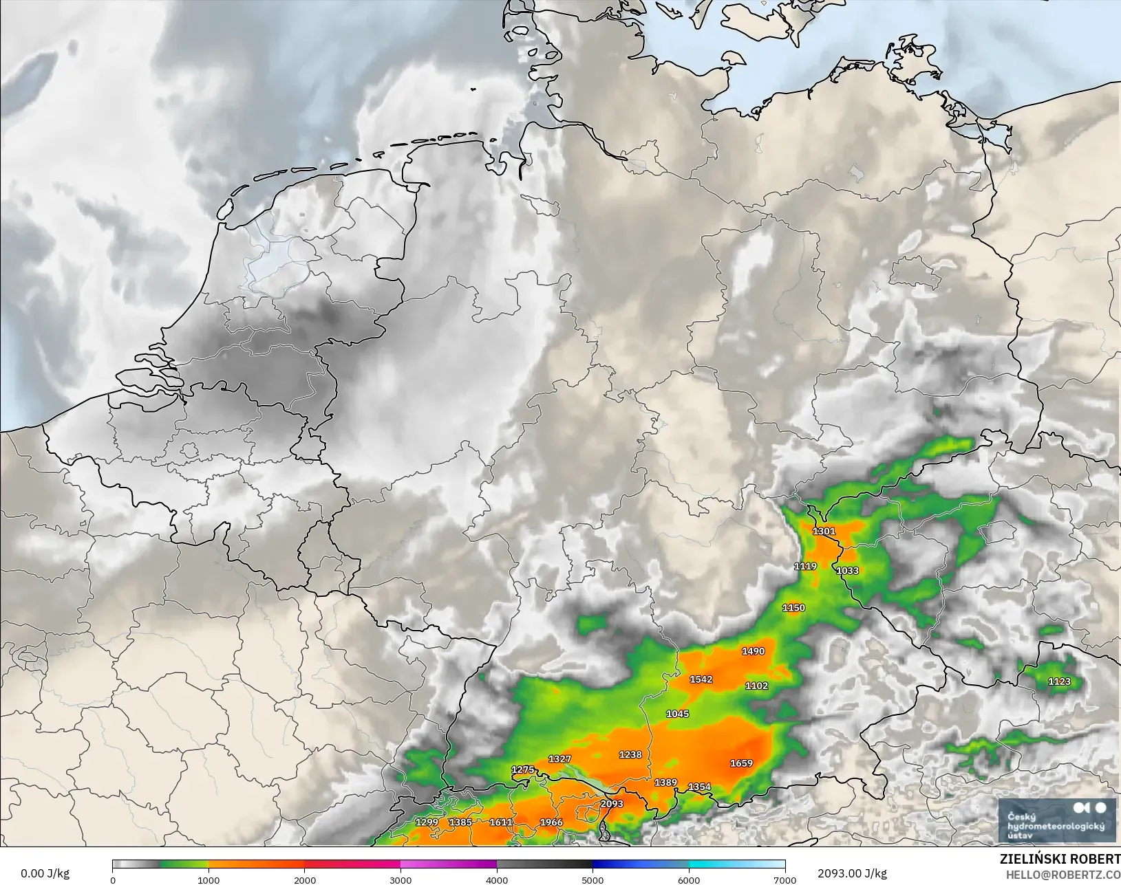 ALADIN CZ 2.3 km modelo - Alemania, CAPE