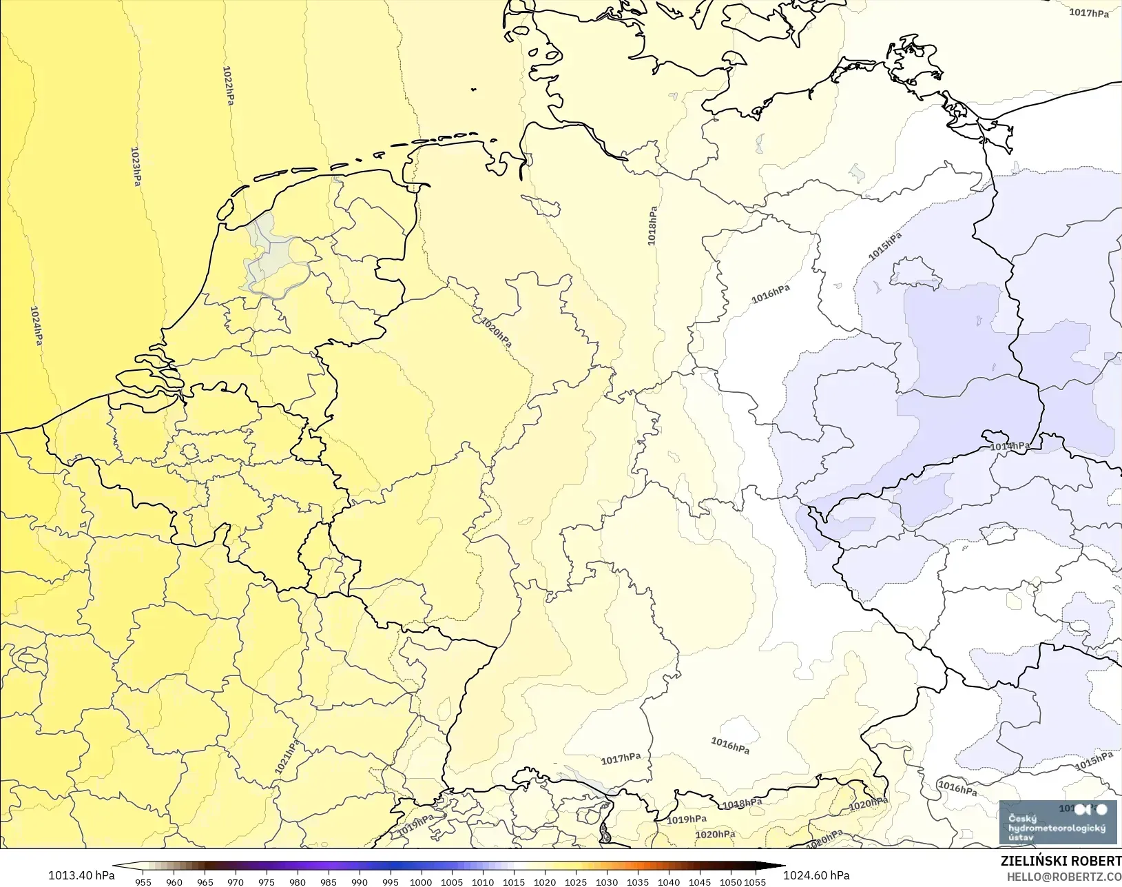 ALADIN CZ 2.3 km modelo - Alemania, Presión