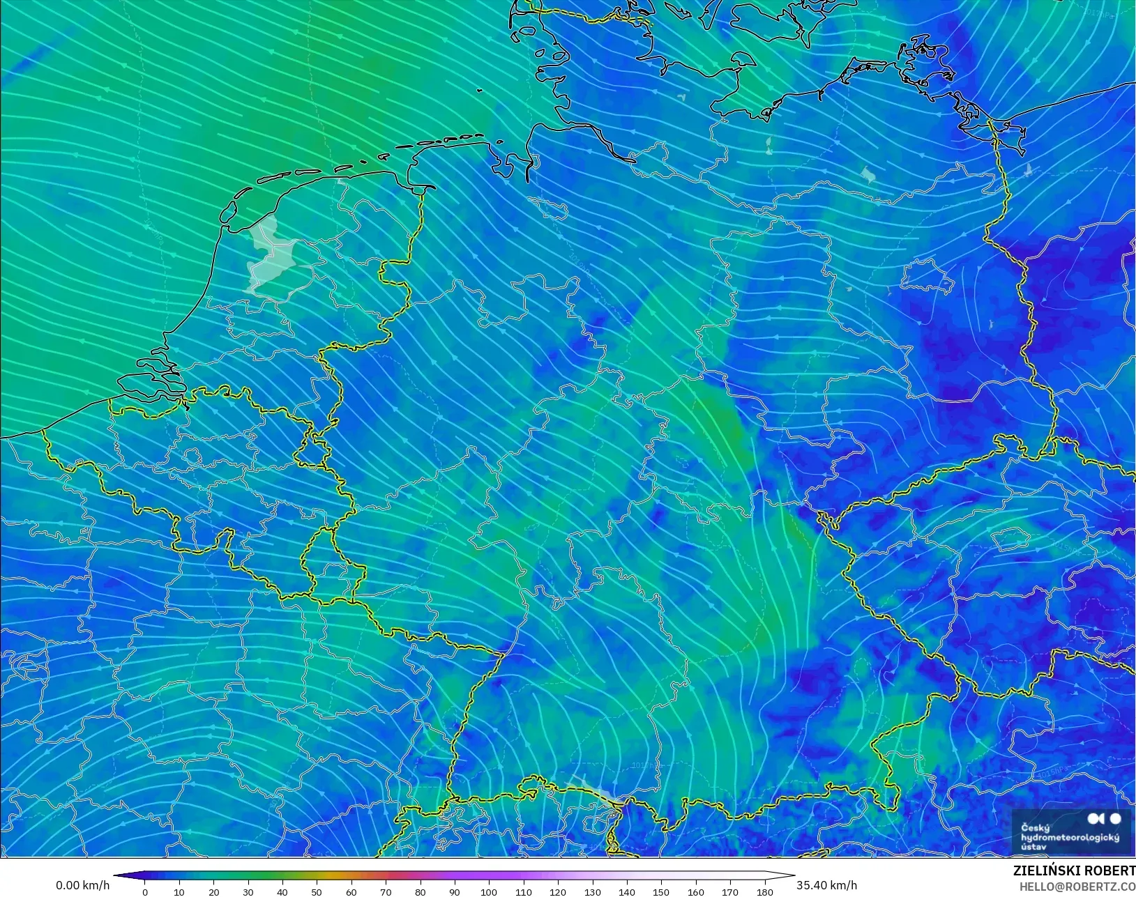 ALADIN CZ 2.3 km modelo - Alemania, Viento a 10 m