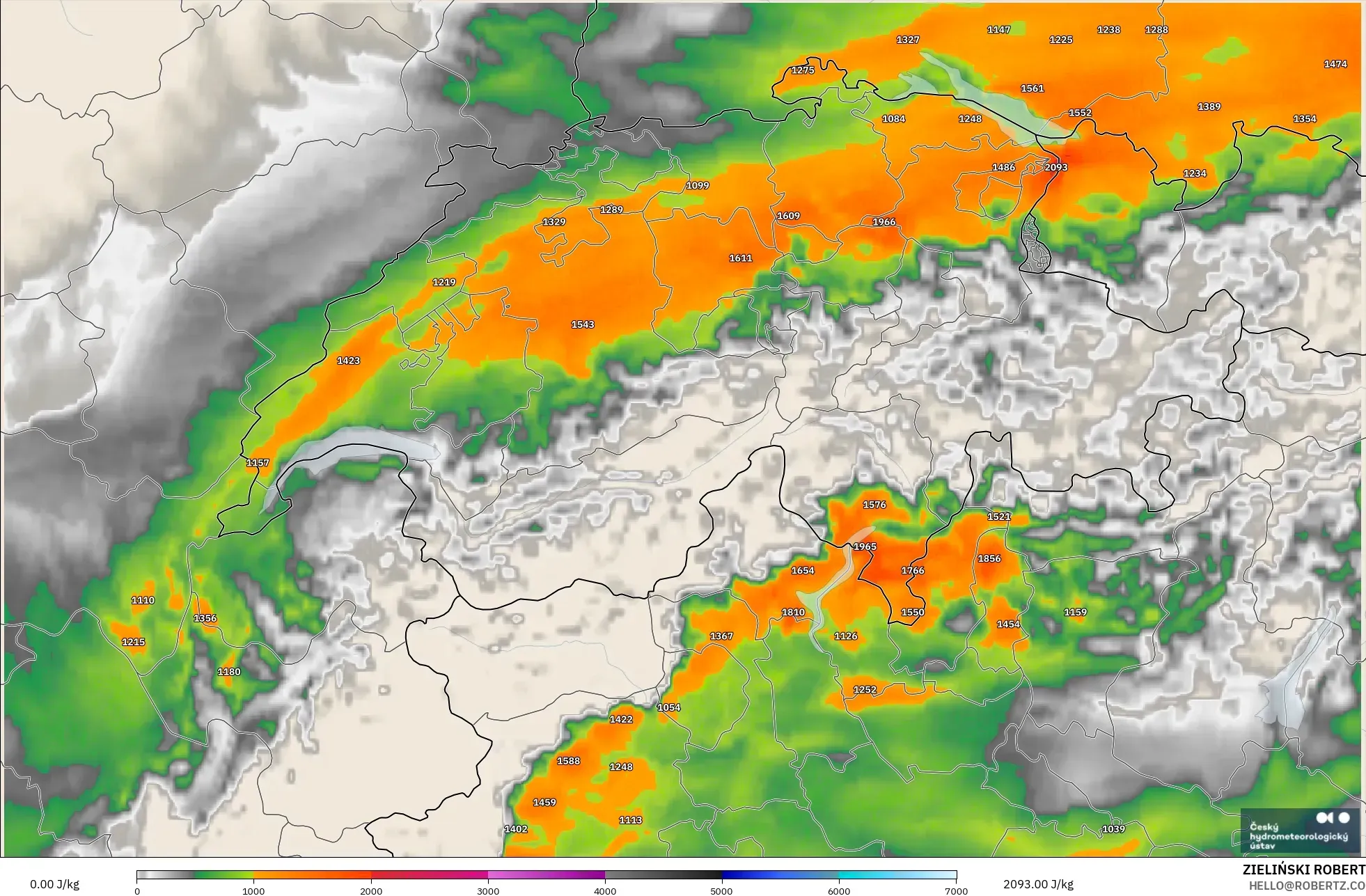 ALADIN CZ 2.3 km modelo - Suiza, CAPE