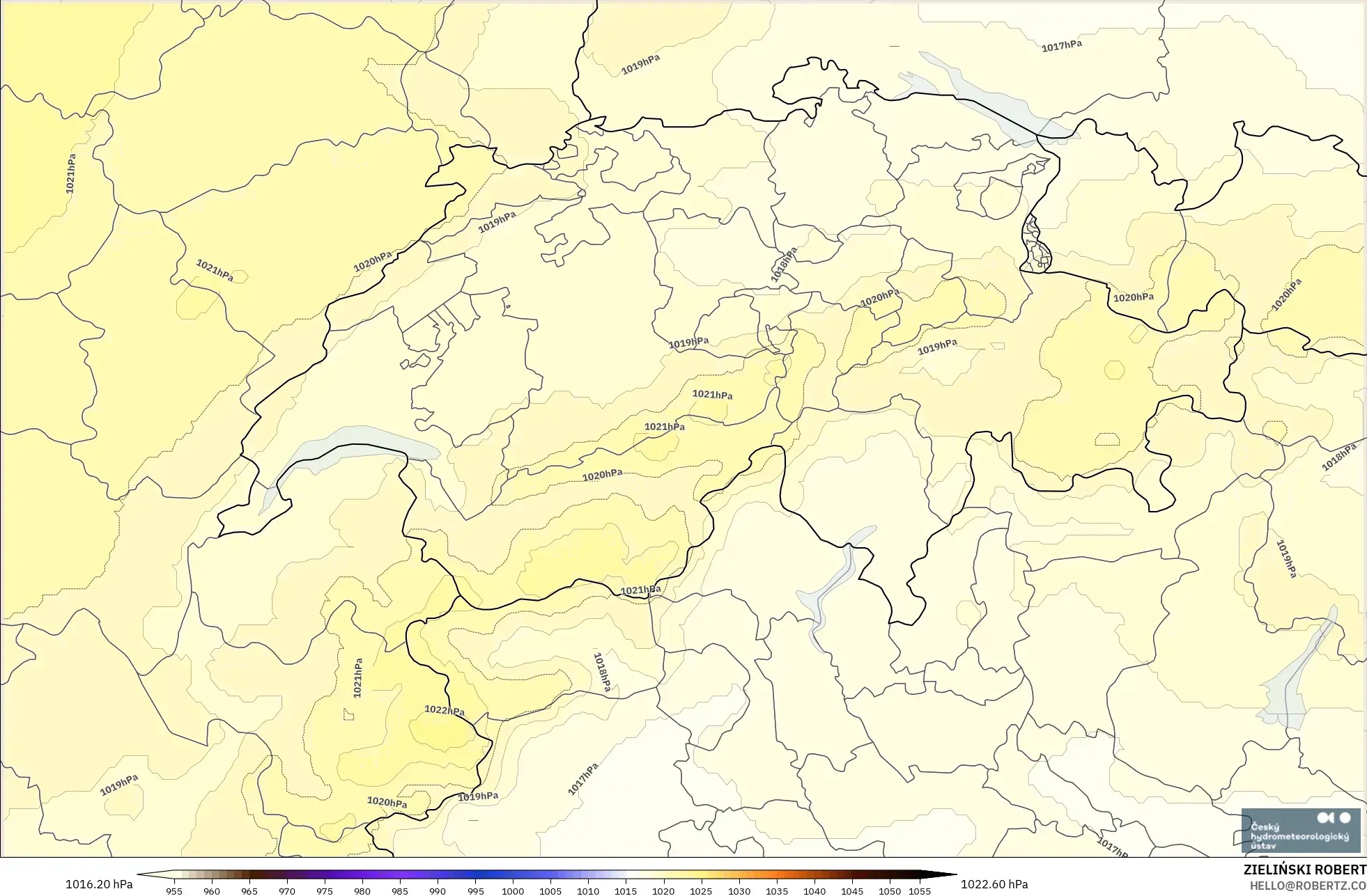 ALADIN CZ 2.3 km modelo - Suiza, Presión