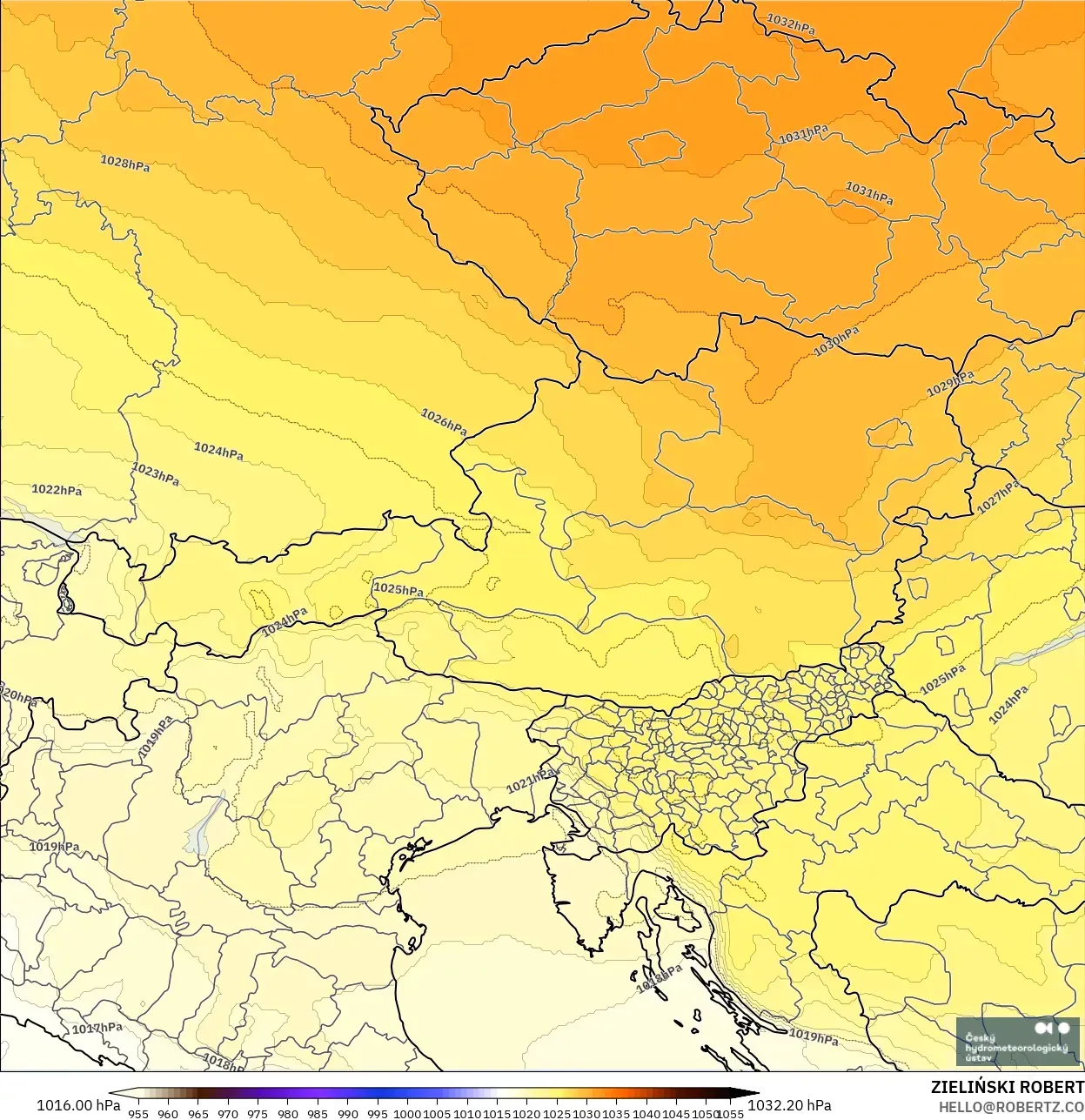ALADIN CZ 2.3 km modelo - Austria, Presión