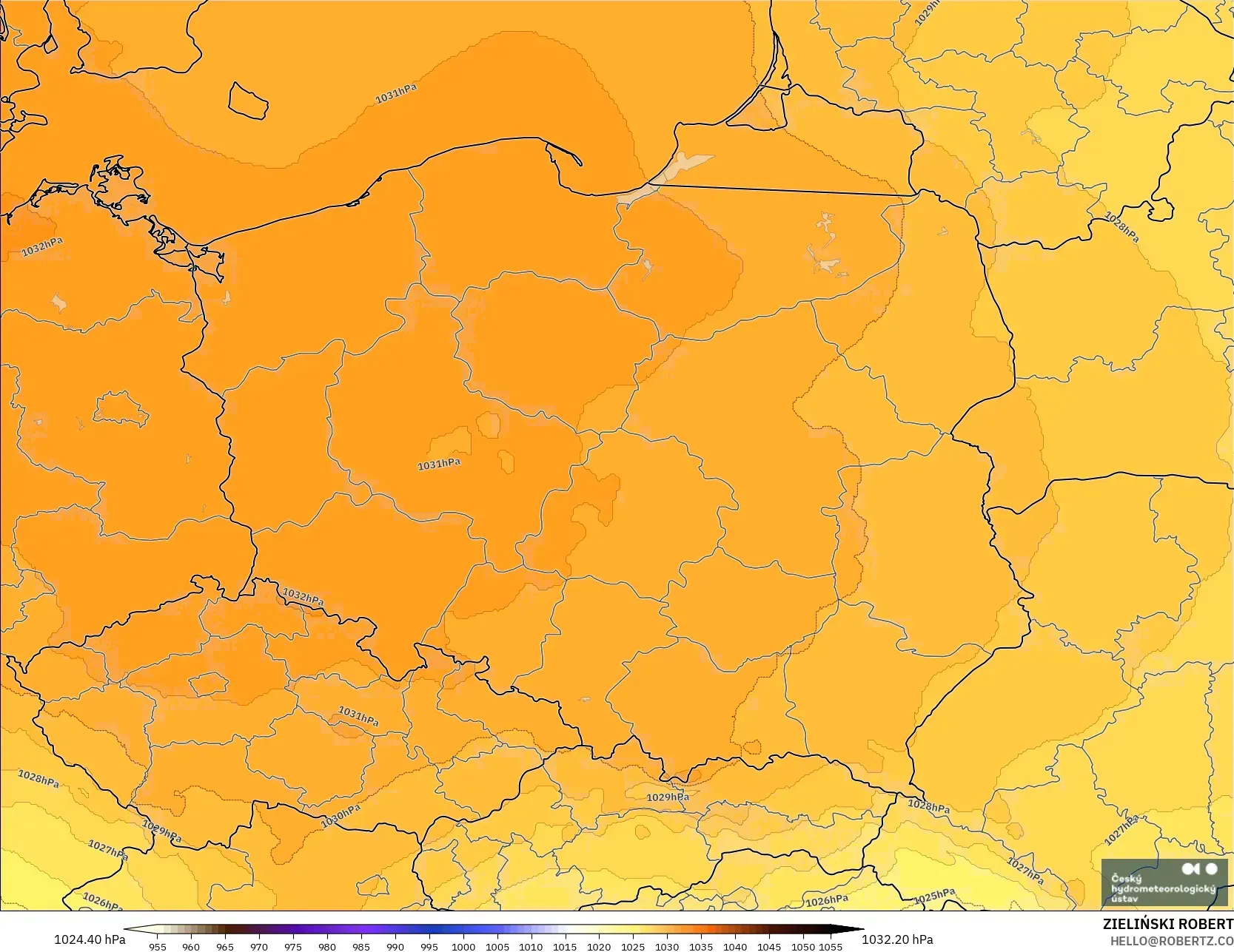 ALADIN CZ 2.3 km modelo - Polonia, Presión