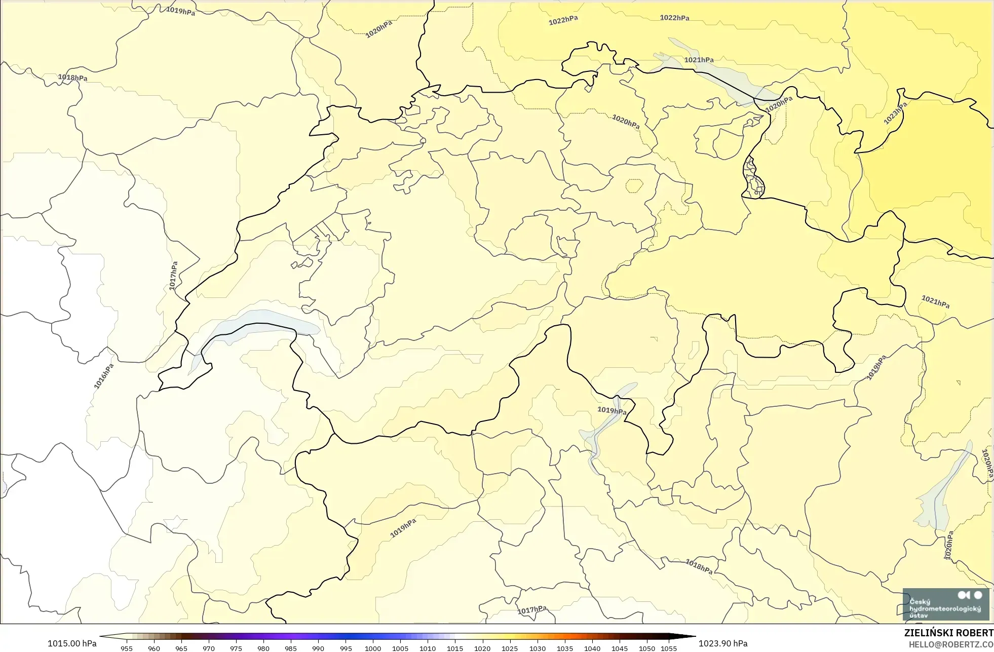 ALADIN CZ 2.3 km modelo - Suiza, Presión