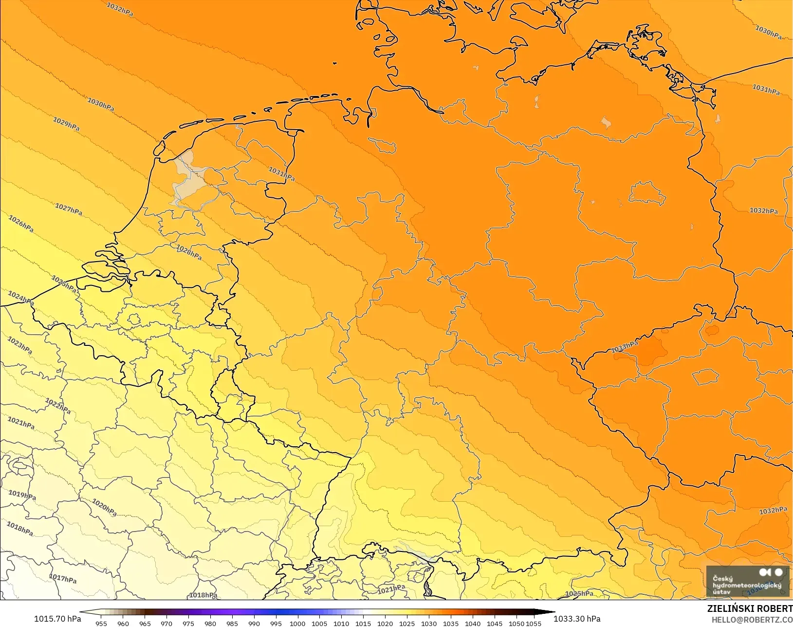 ALADIN CZ 2.3 km modelo - Alemania, Presión
