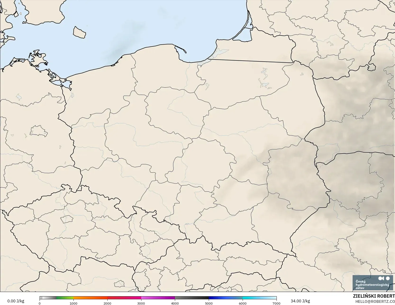 ALADIN CZ 2.3 km modelo - Polonia, CAPE