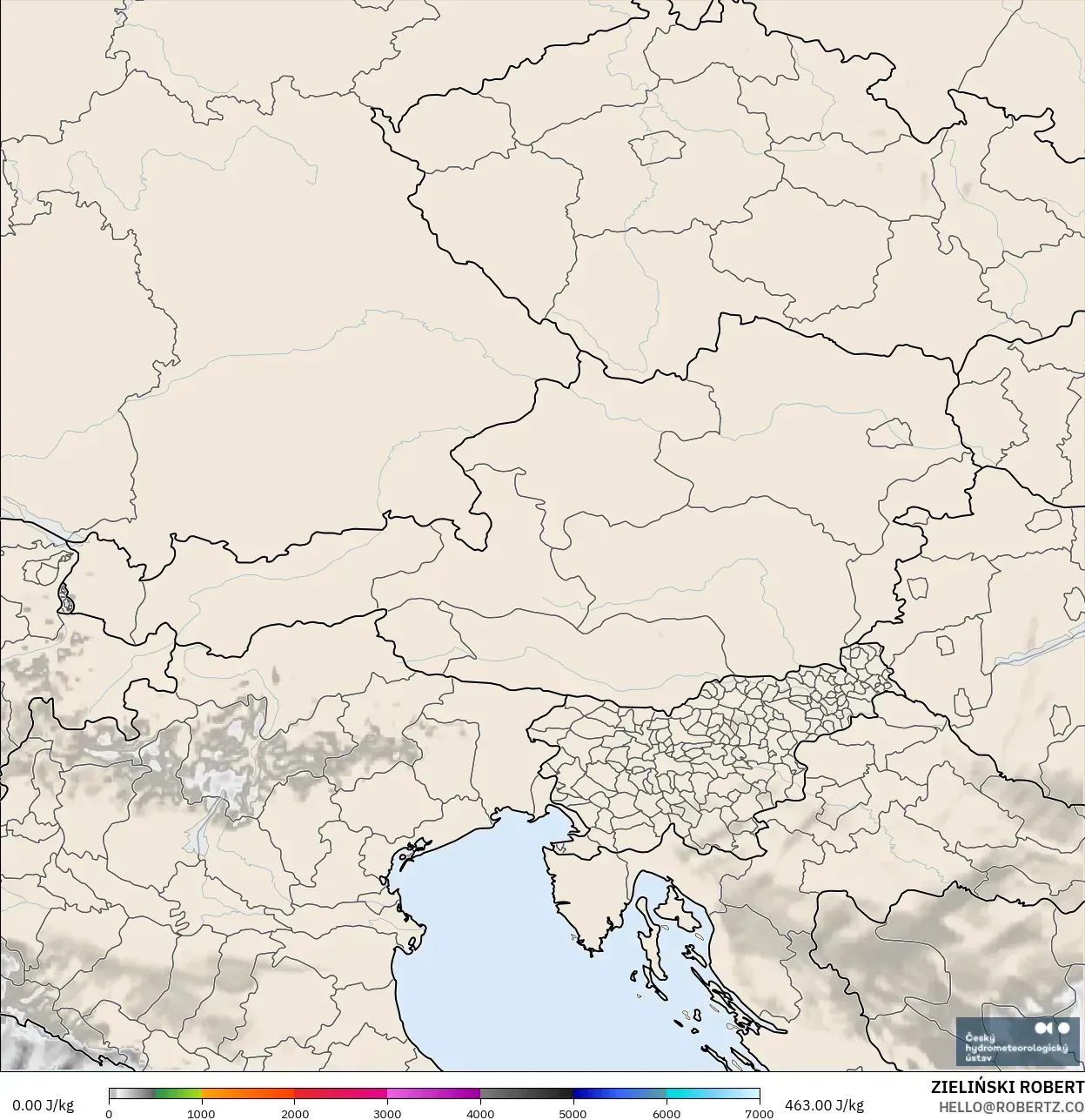ALADIN CZ 2.3 km modelo - Austria, CAPE
