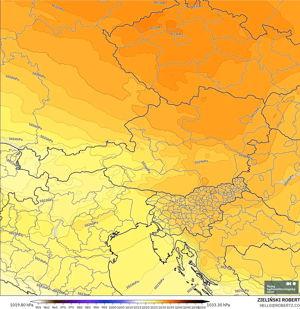 ALADIN CZ 2.3 km modelo - Austria, Presión