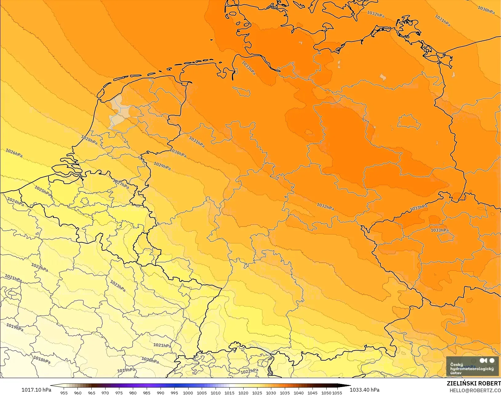 ALADIN CZ 2.3 km modelo - Alemania, Presión