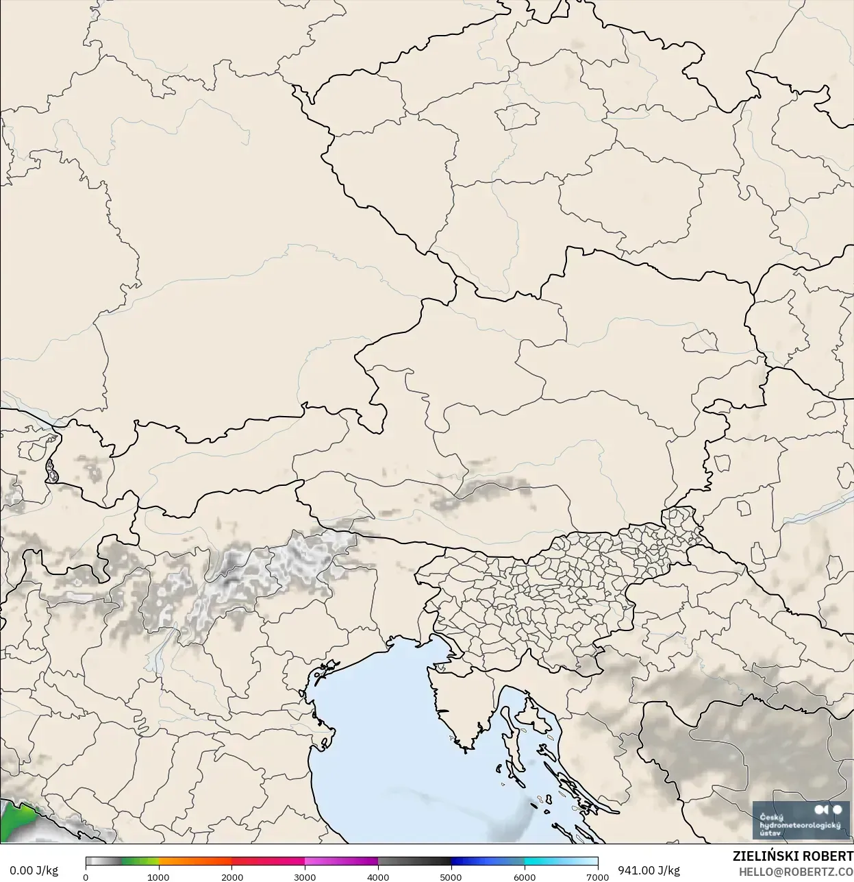 ALADIN CZ 2.3 km modelo - Austria, CAPE
