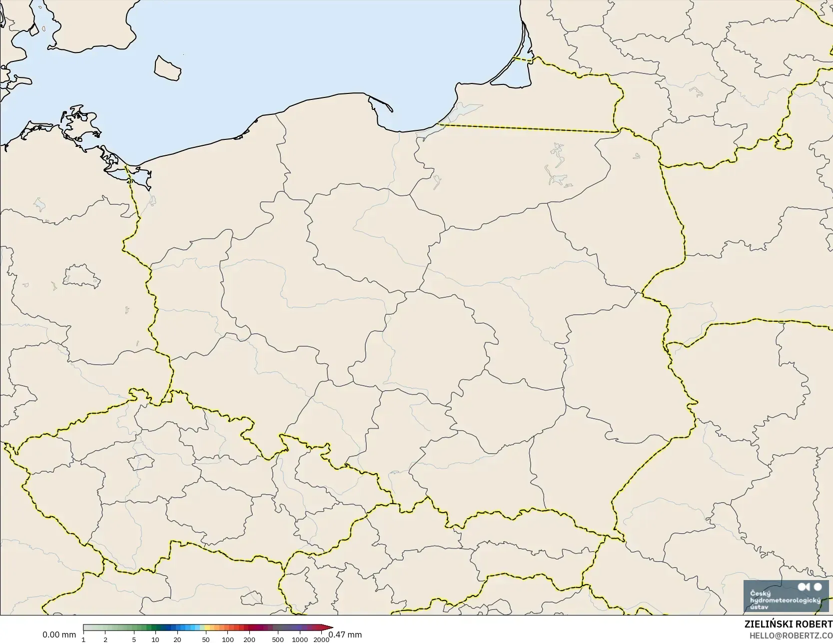 ALADIN CZ 2.3 km modelo - Polonia, Acumulación de precipitación
