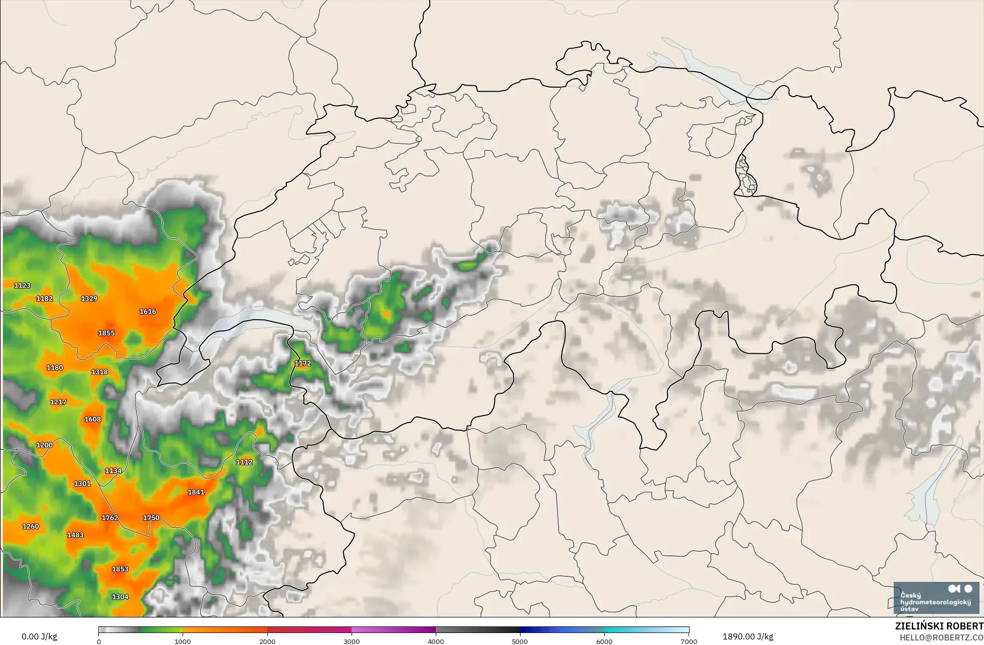 ALADIN CZ 2.3 km modelo - Suiza, CAPE