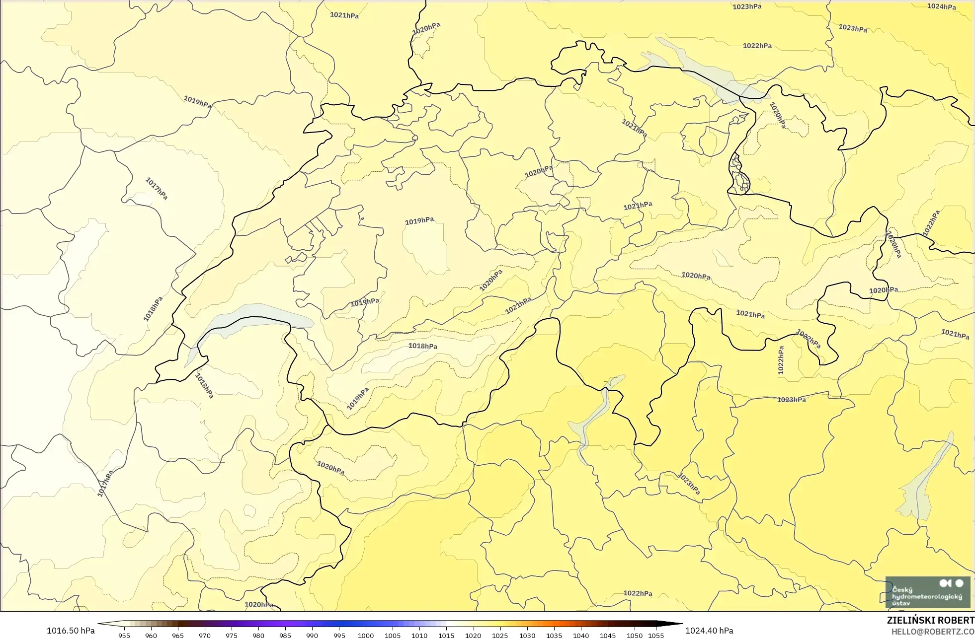 ALADIN CZ 2.3 km modelo - Suiza, Presión