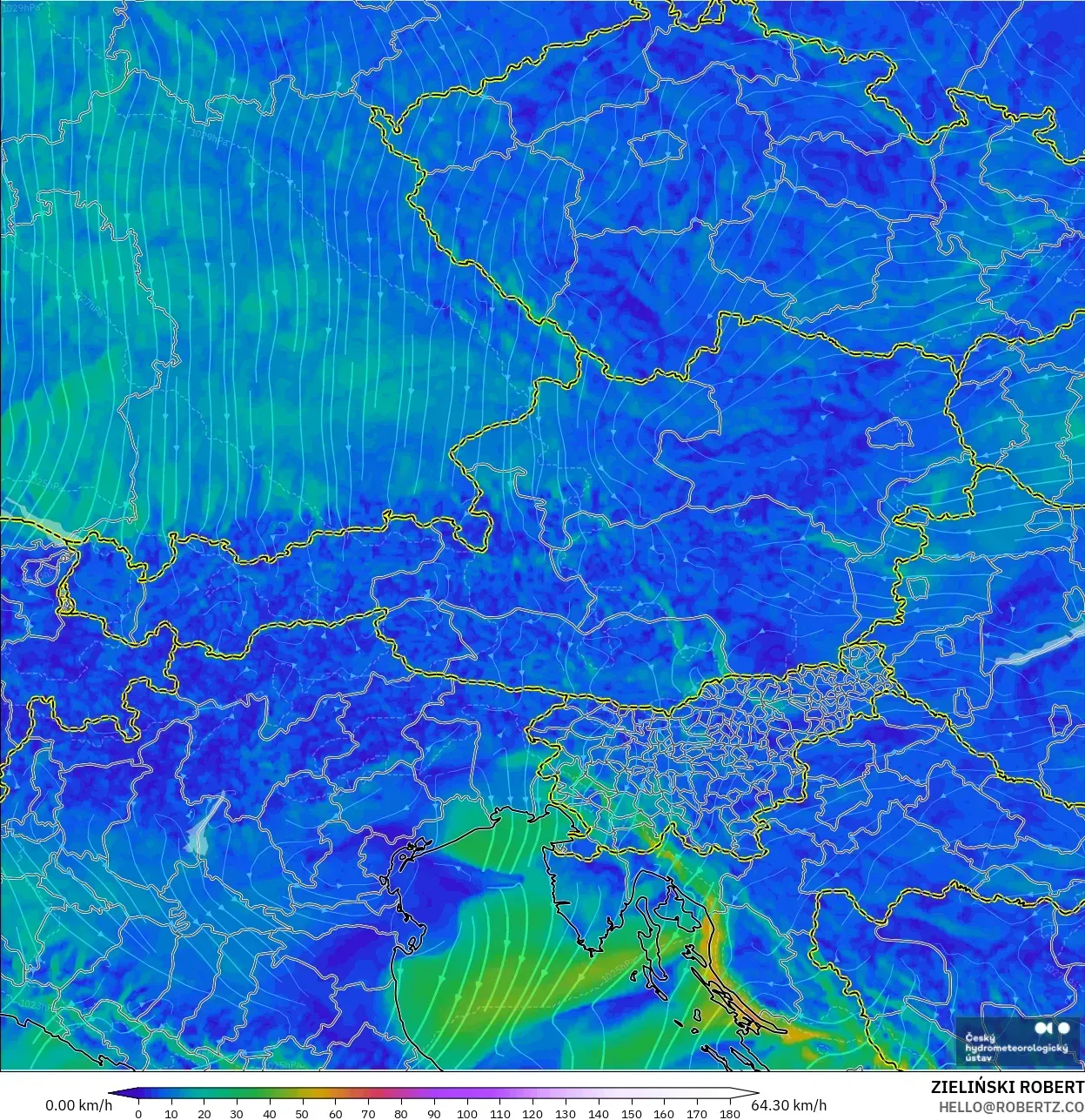 ALADIN CZ 2.3 km modelo - Austria, Viento a 10 m