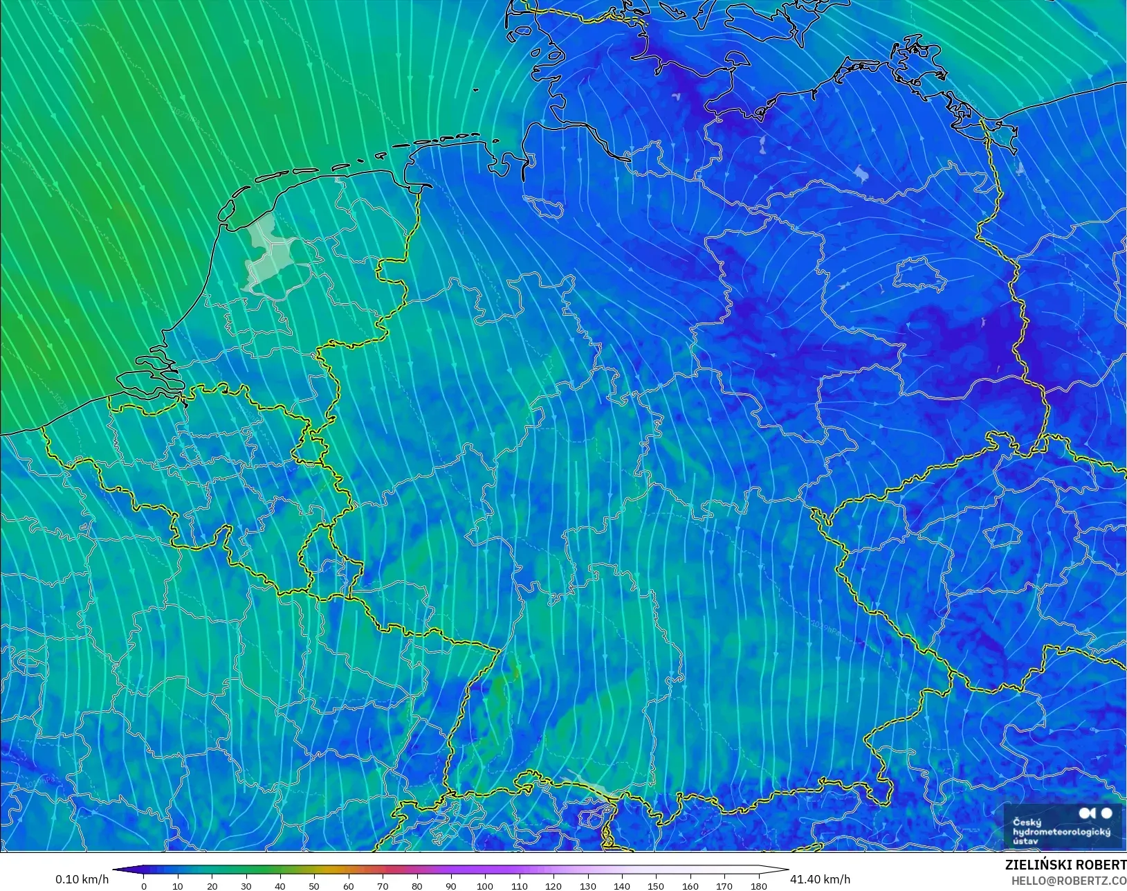 ALADIN CZ 2.3 km modelo - Alemania, Viento a 10 m