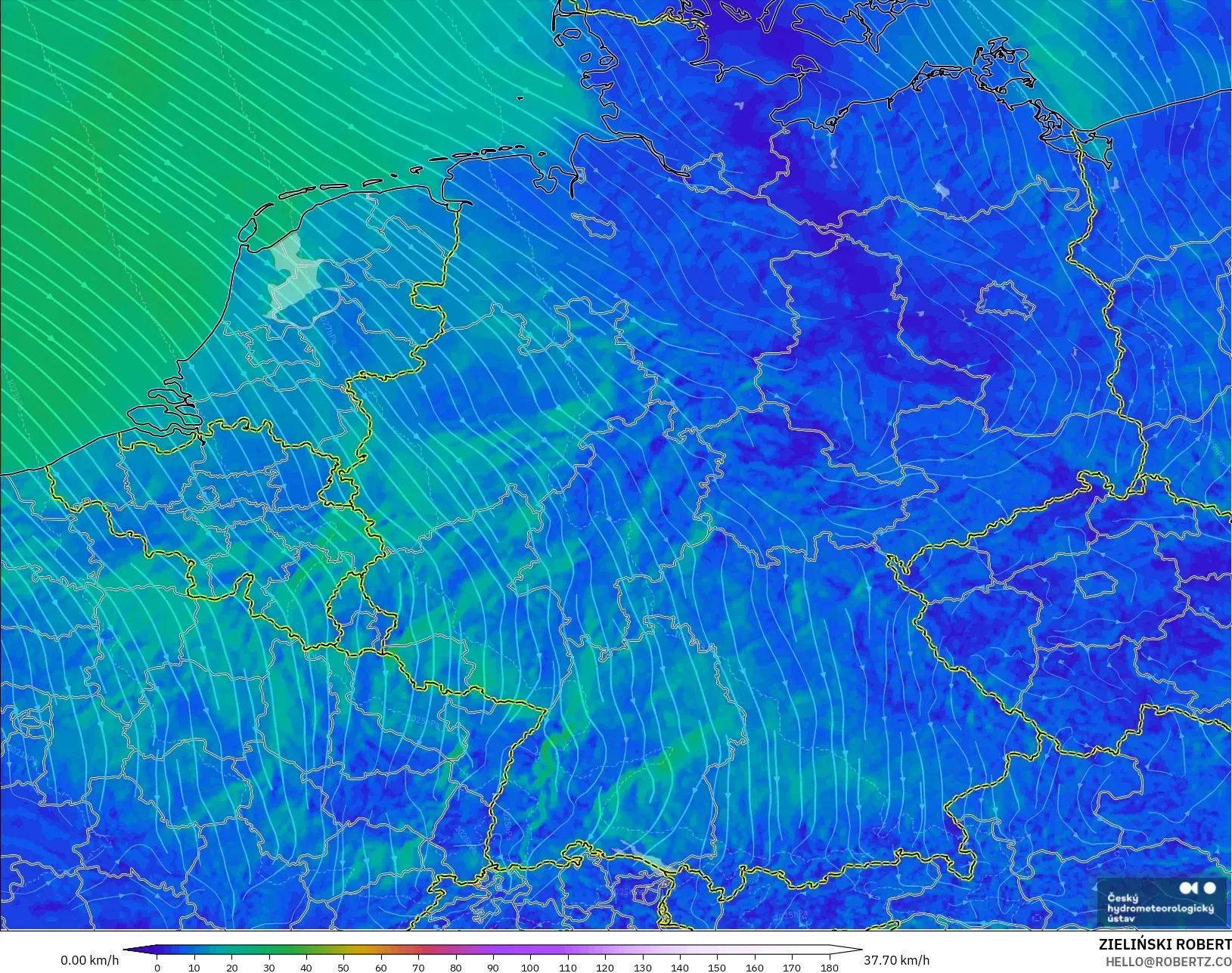 ALADIN CZ 2.3 km modelo - Alemania, Viento a 10 m
