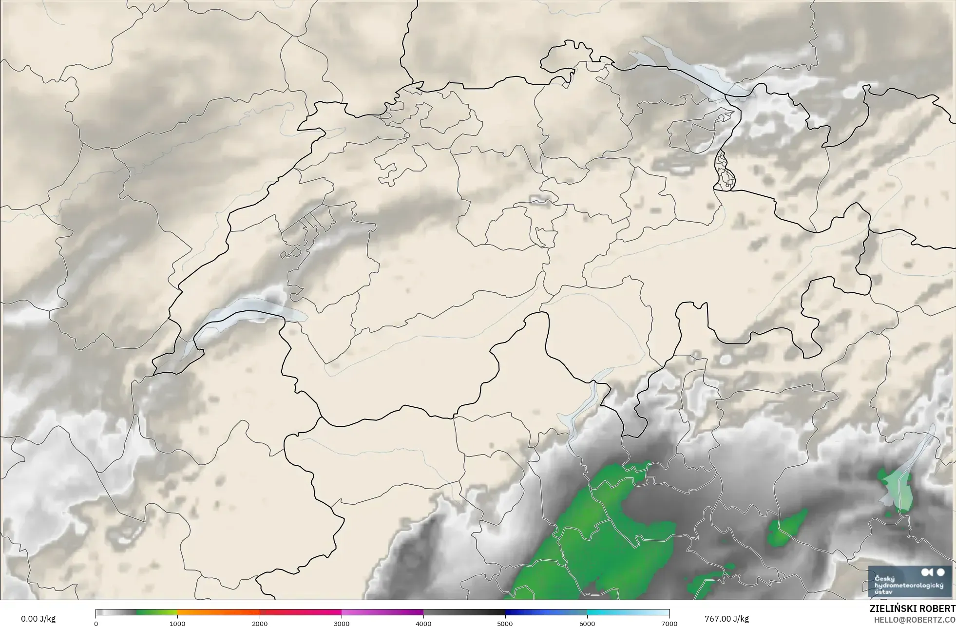 ALADIN CZ 2.3 km modelo - Suiza, CAPE