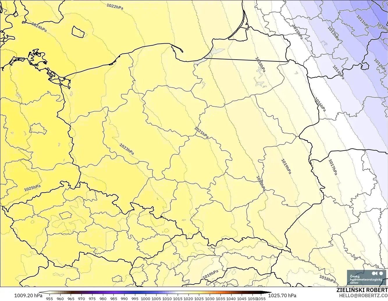 ALADIN CZ 2.3 km modelo - Polonia, Presión