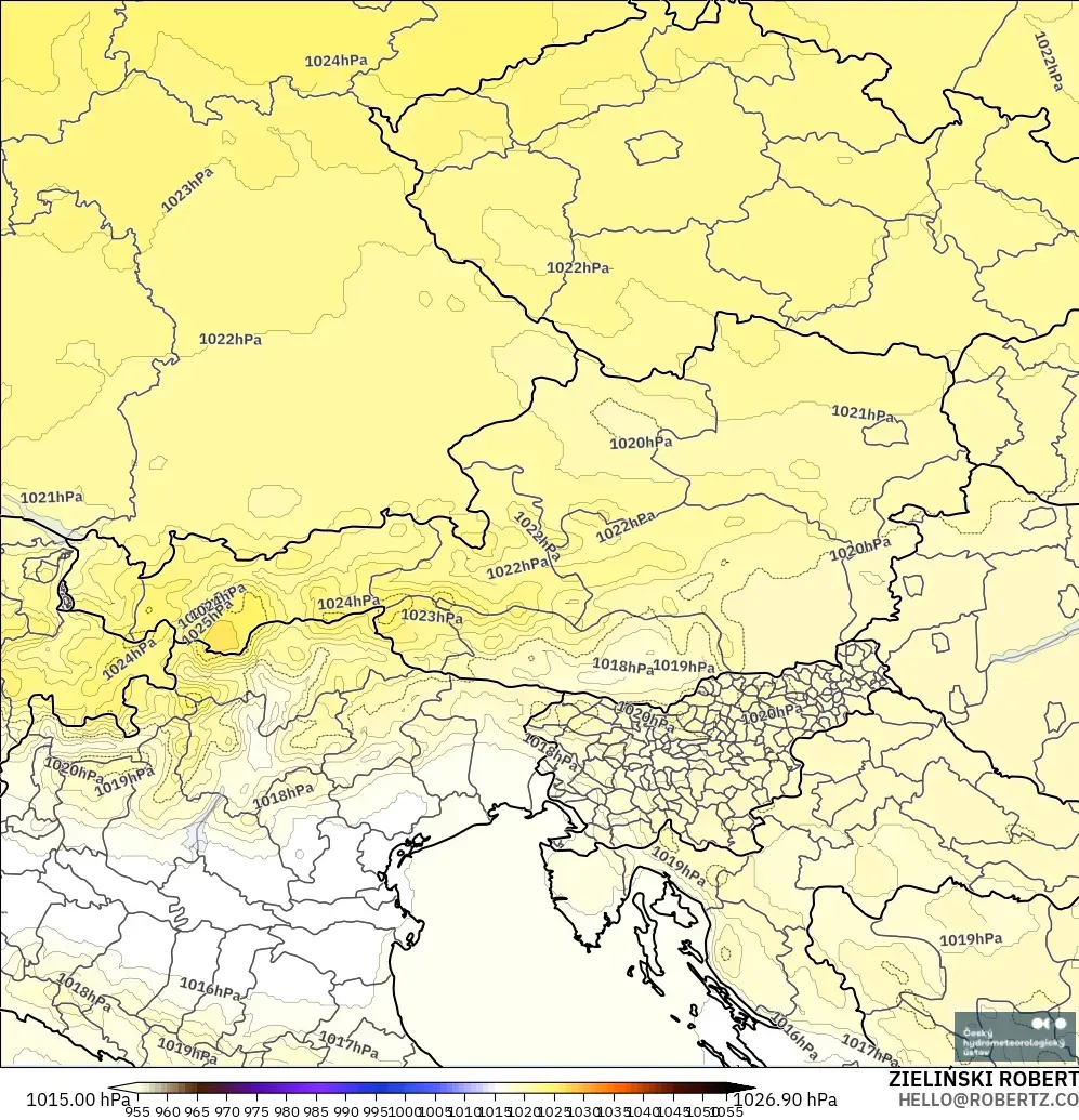 ALADIN CZ 2.3 km modelo - Austria, Presión