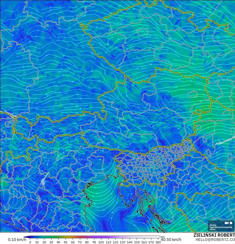 ALADIN CZ 2.3 km modelo - Austria, Viento a 10 m