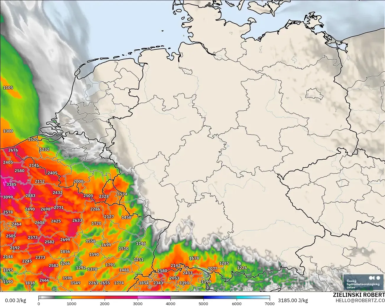 ALADIN CZ 2.3 km modelo - Alemania, CAPE