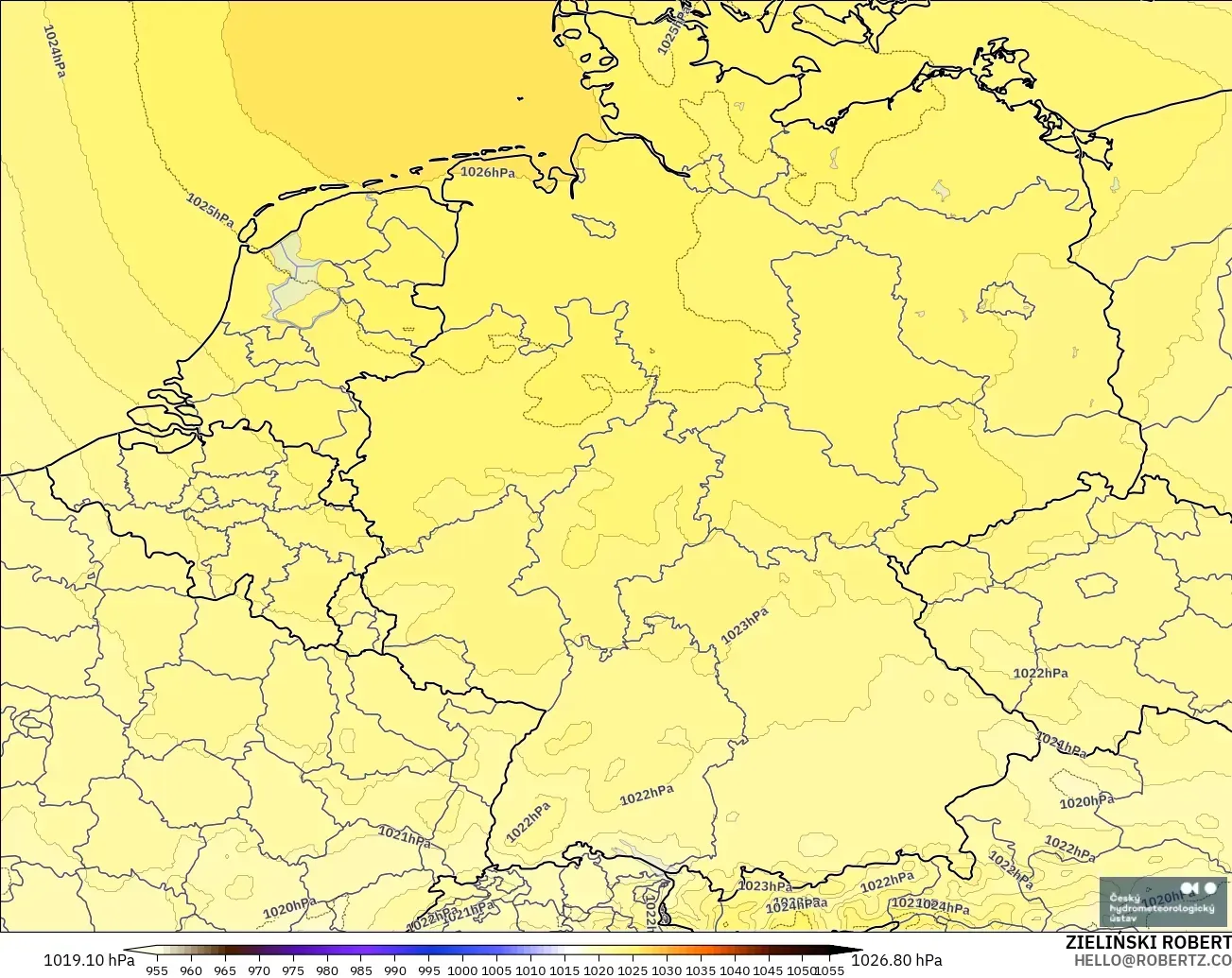 ALADIN CZ 2.3 km modelo - Alemania, Presión