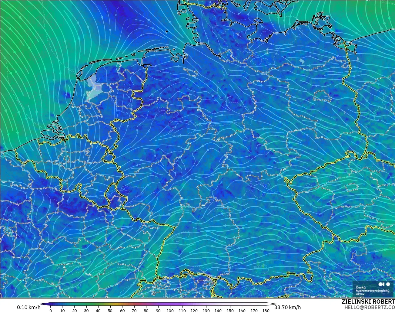ALADIN CZ 2.3 km modelo - Alemania, Viento a 10 m