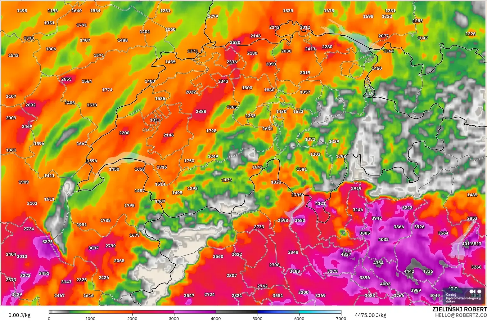 ALADIN CZ 2.3 km modelo - Suiza, CAPE
