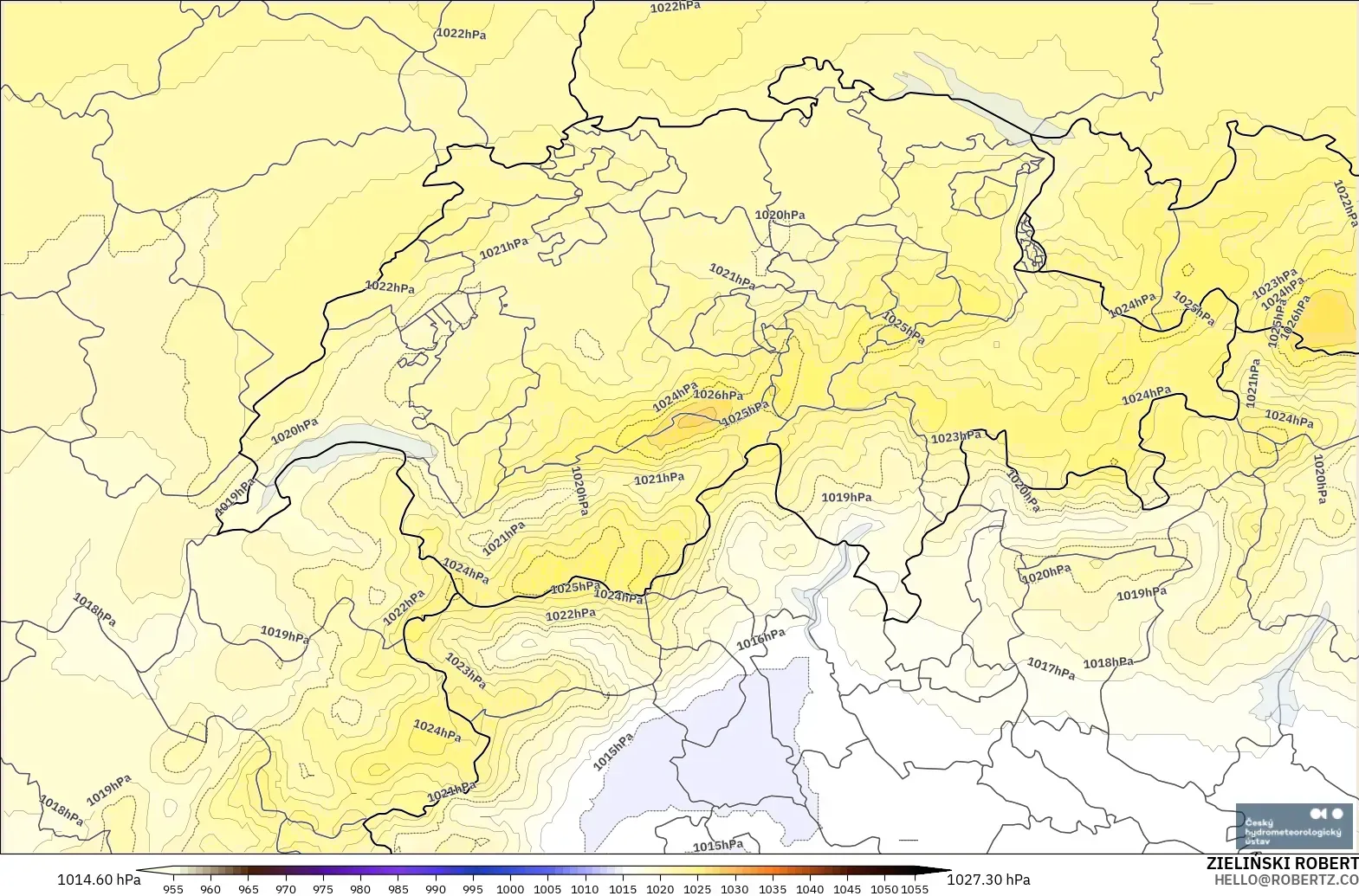 ALADIN CZ 2.3 km modelo - Suiza, Presión