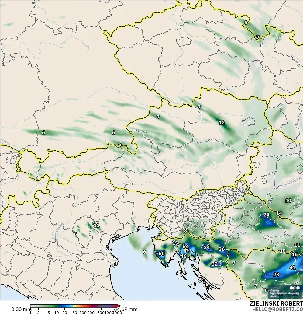ALADIN CZ 2.3 km modelo - Austria, Acumulación de precipitación