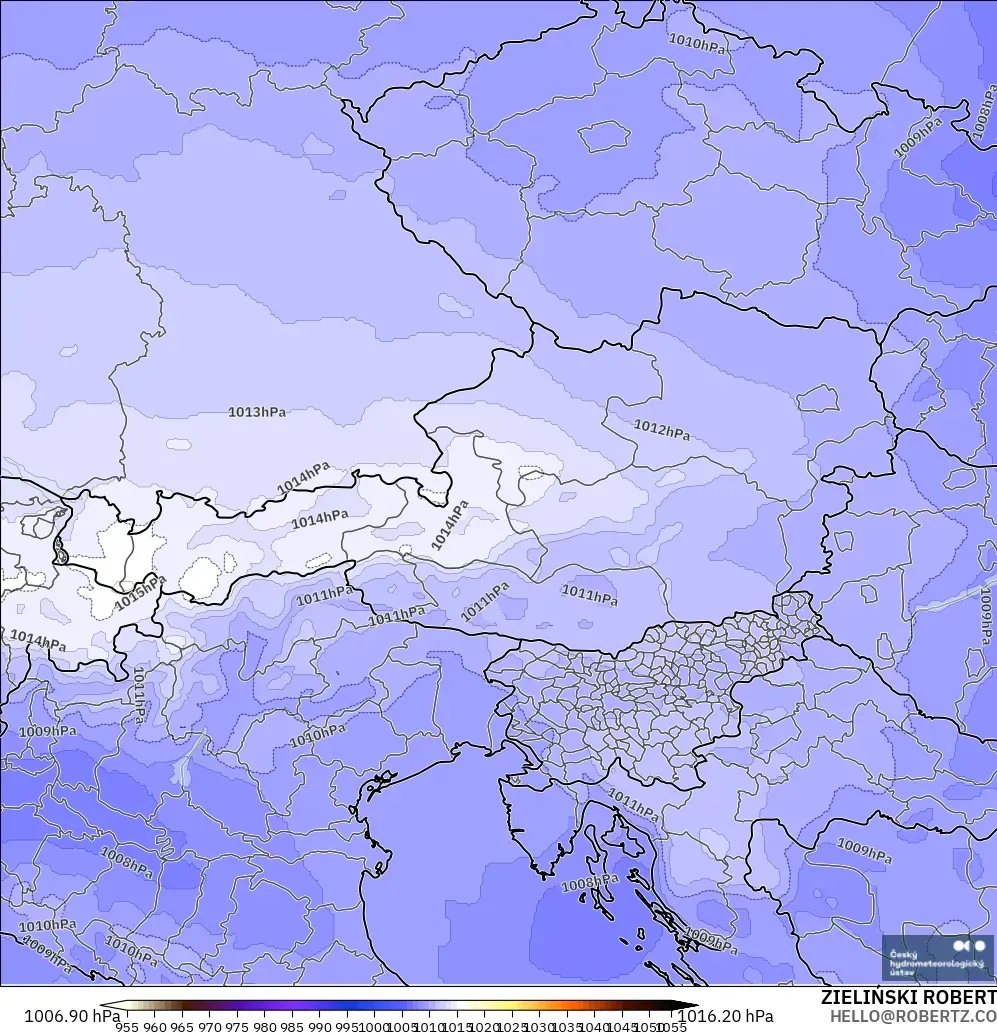 ALADIN CZ 2.3 km modelo - Austria, Presión