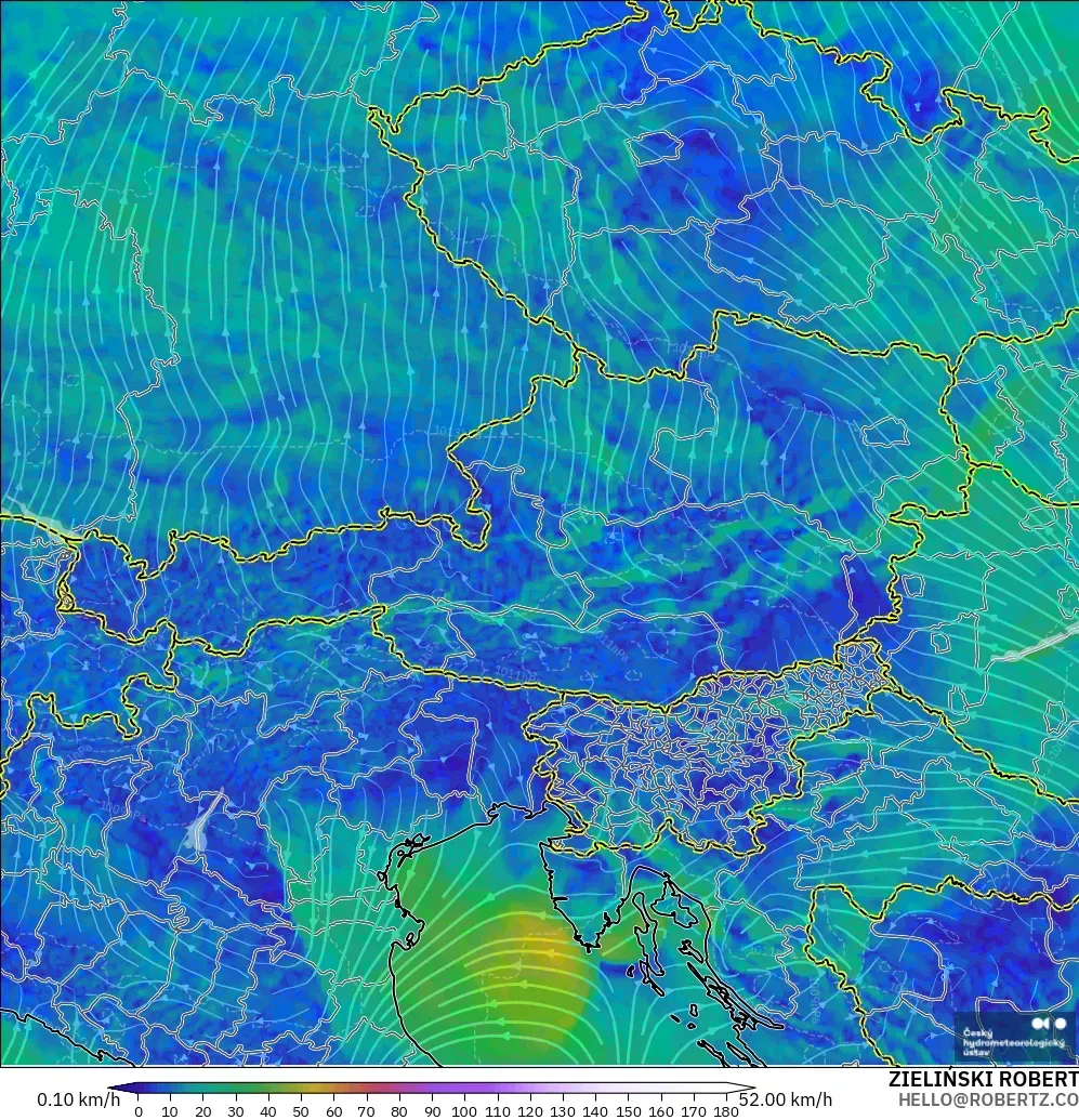 ALADIN CZ 2.3 km modelo - Austria, Viento a 10 m