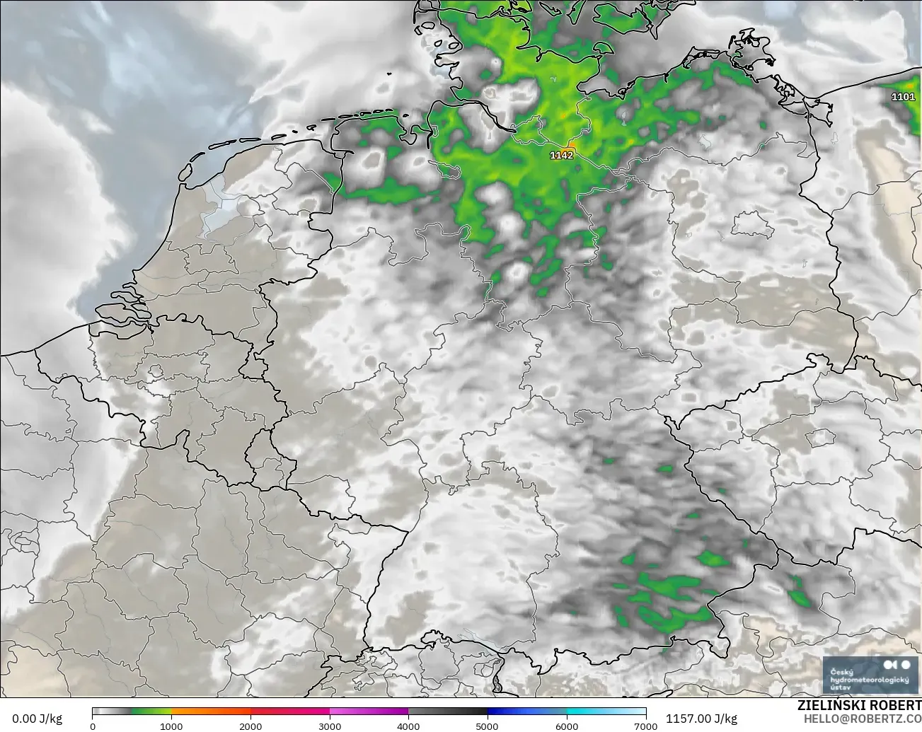 ALADIN CZ 2.3 km modelo - Alemania, CAPE