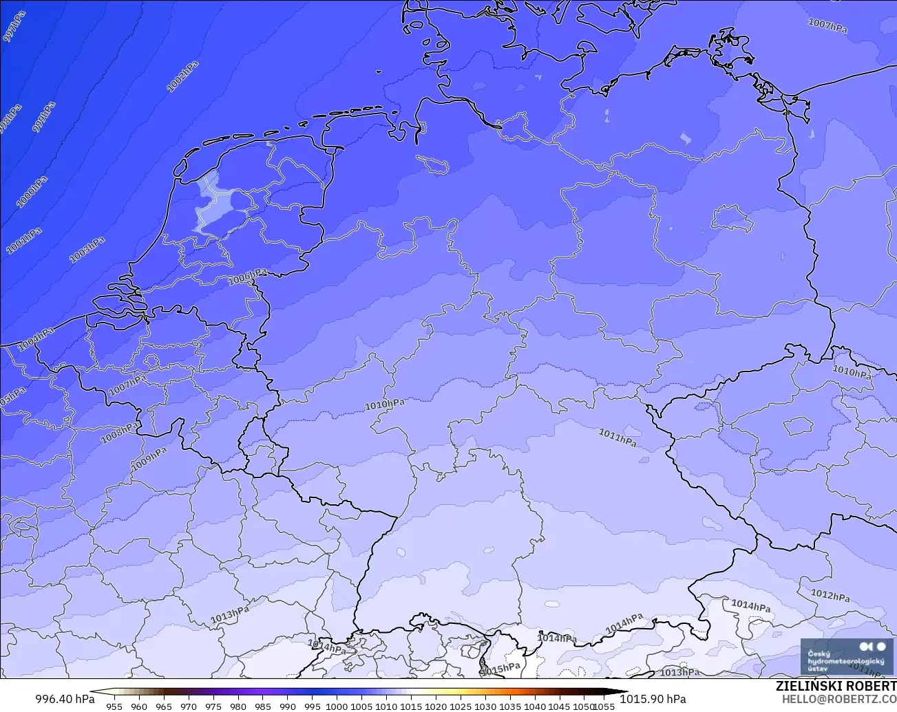 ALADIN CZ 2.3 km modelo - Alemania, Presión
