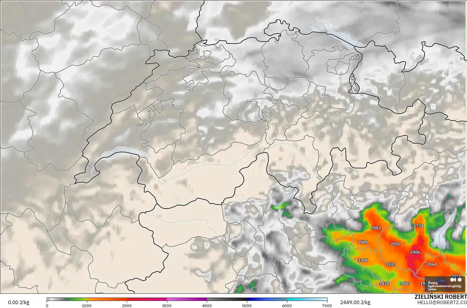 ALADIN CZ 2.3 km modelo - Suiza, CAPE