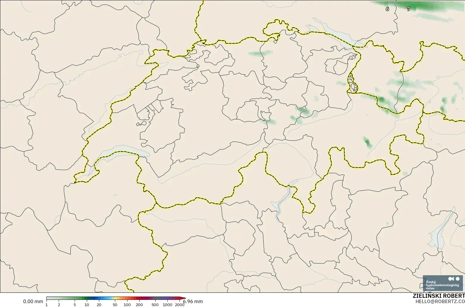 ALADIN CZ 2.3 km modelo - Suiza, Acumulación de precipitación