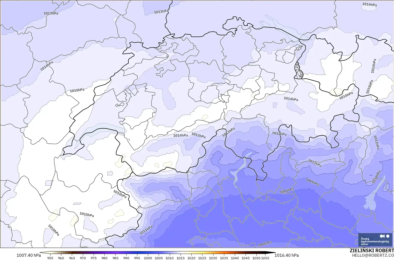 ALADIN CZ 2.3 km modelo - Suiza, Presión