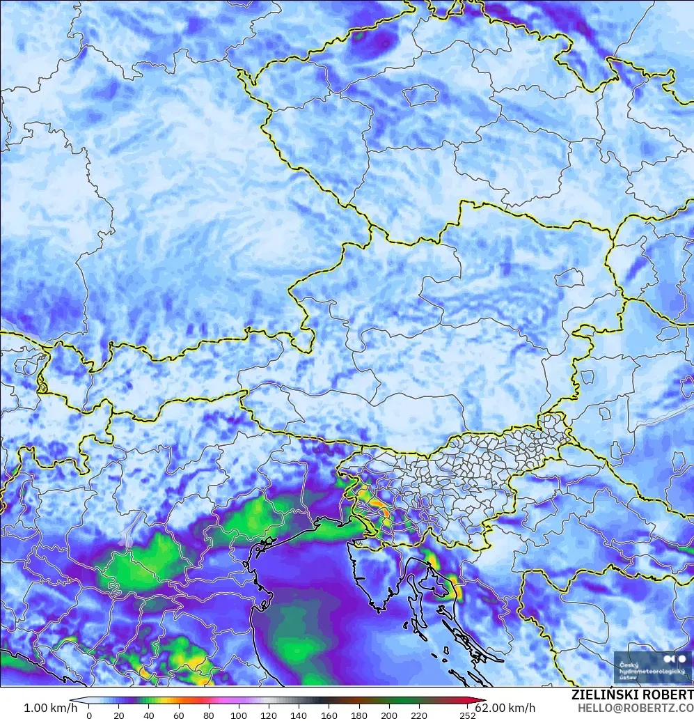 ALADIN CZ 2.3 km modelo - Austria, Ráfagas de viento