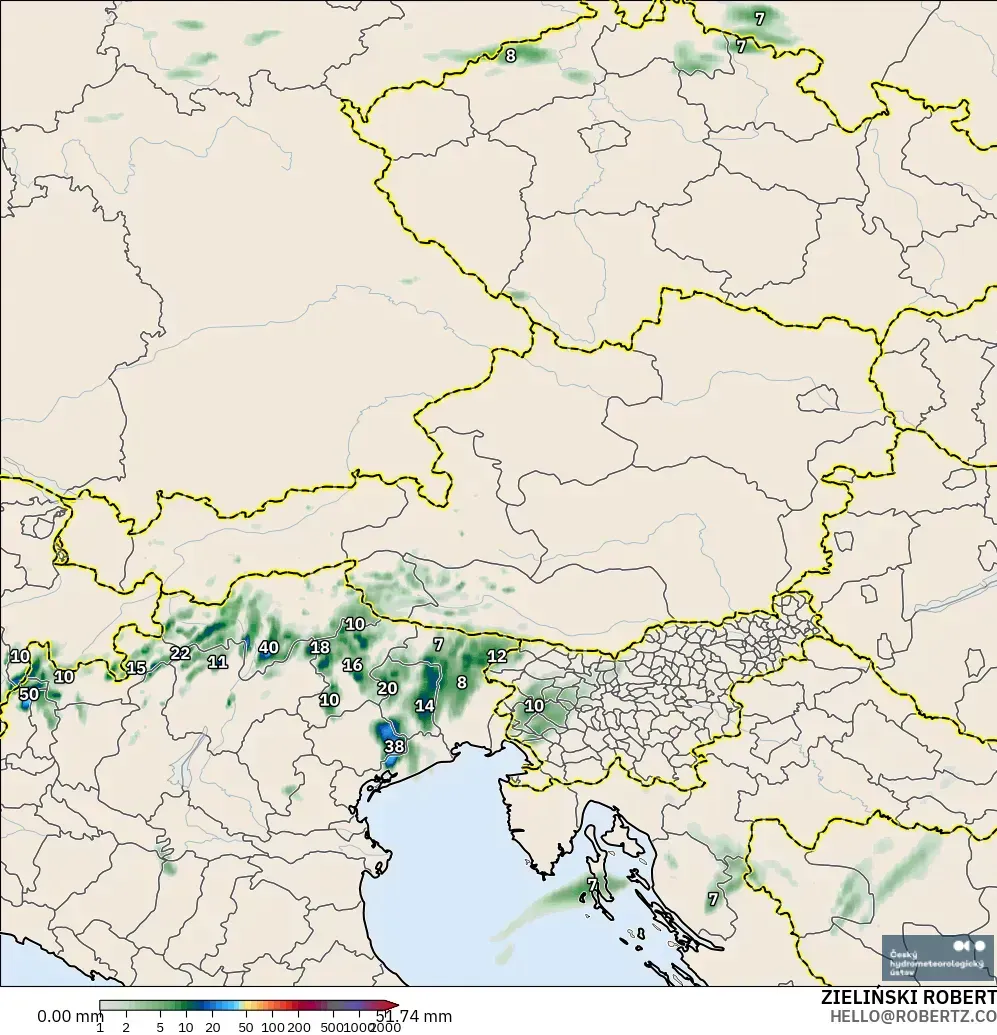 ALADIN CZ 2.3 km modelo - Austria, Acumulación de precipitación
