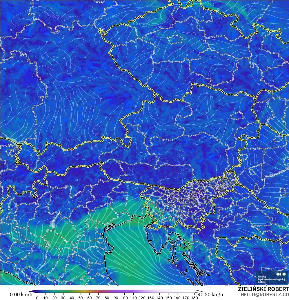 ALADIN CZ 2.3 km modelo - Austria, Viento a 10 m