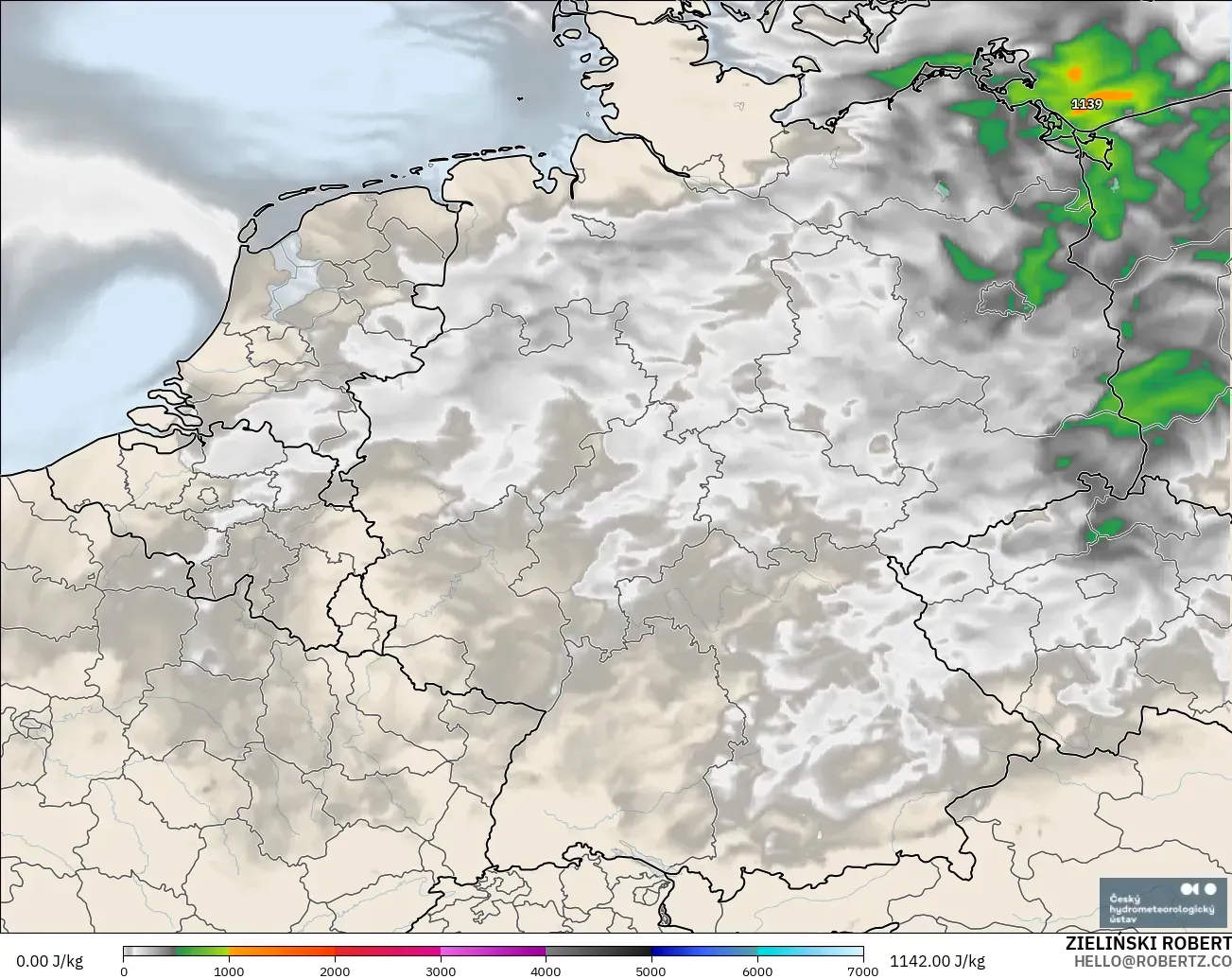 ALADIN CZ 2.3 km modelo - Alemania, CAPE