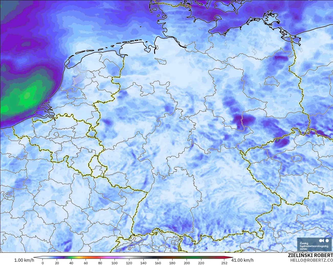 ALADIN CZ 2.3 km modelo - Alemania, Ráfagas de viento