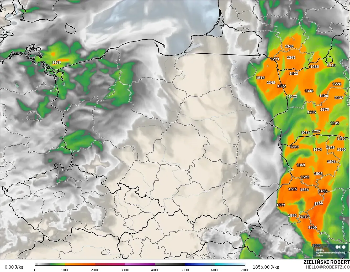 ALADIN CZ 2.3 km modelo - Polonia, CAPE